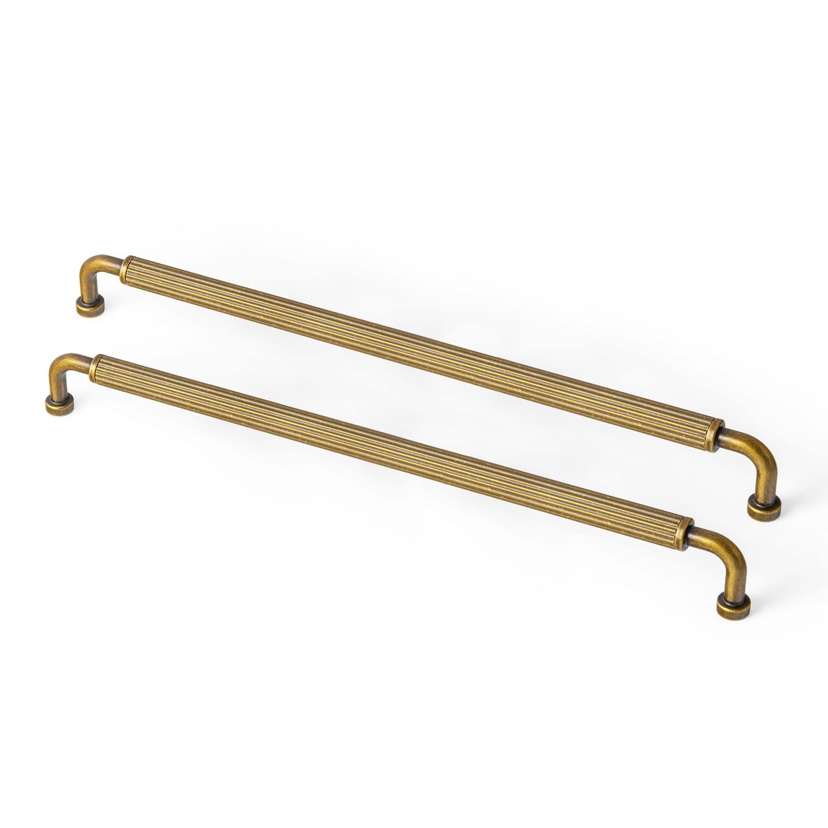 Goo-Ki Antique Brass / 12.6'' Hole Center / 6 Pack Ribbed Bar Cabinet Pulls, Aluminum Grip Rail with Zinc Alloy End Pieces Fluted Drawer Handles for Kitchen Cabinet