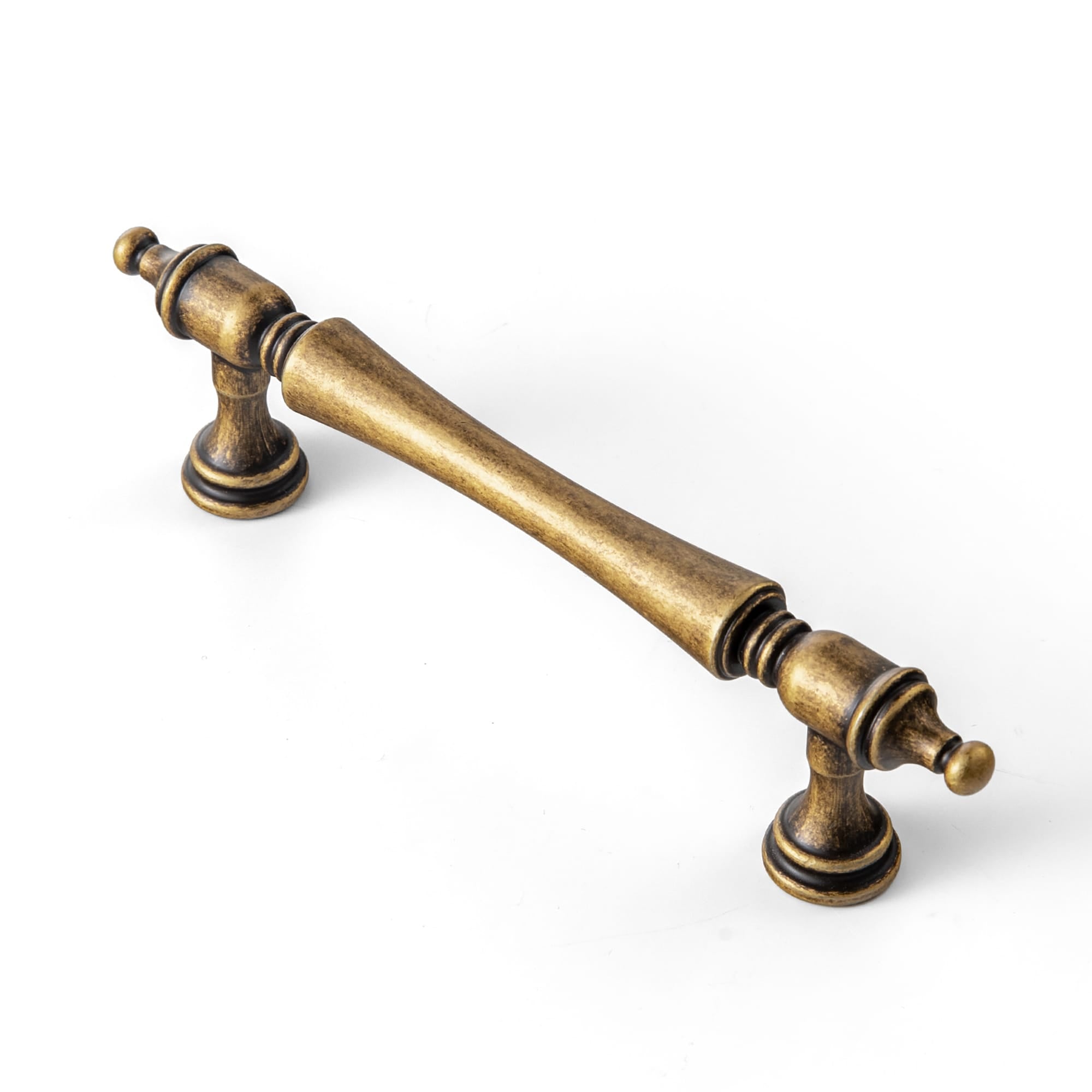 Goo-Ki Antique Brass / 3.78'' Hole Center / 6 Pack Ornate Tapered Cabinet Handle with Sculpted Detailing Vintage Hardware for Kitchen