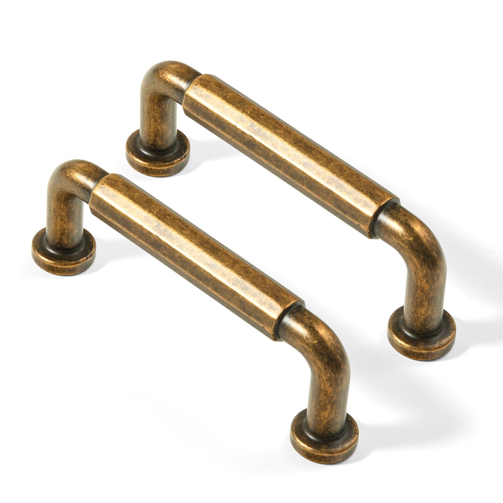 Goo-Ki Antique Brass / 3'' Hole Center / 6 Pack Sturdy Zinc Alloy Cabinet Pulls: Uniquely Angular Design for Modern Spaces