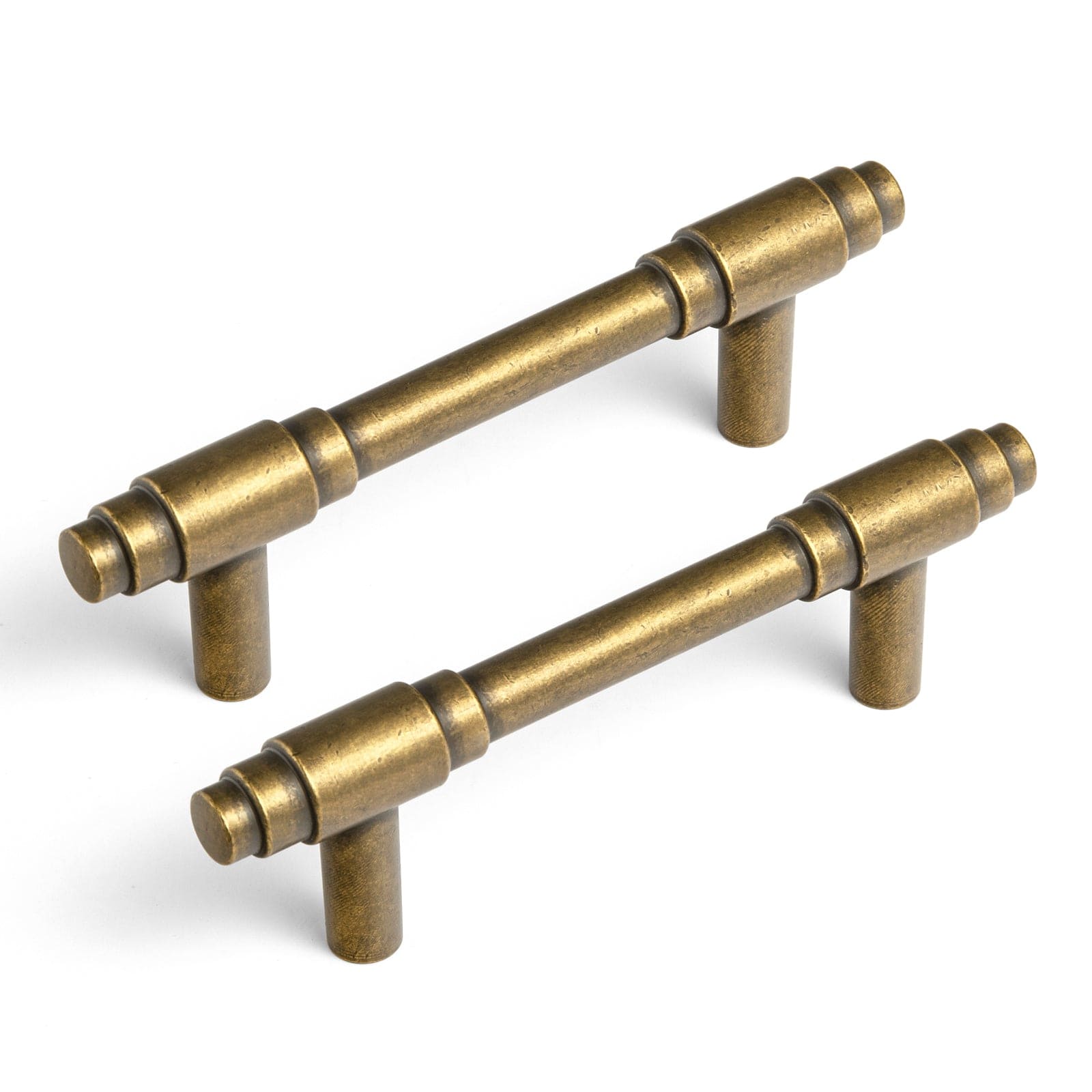 Goo-Ki Antique Brass / 3'' Hole Center / 6 Pack Vintage Brass Drawer Handles with Unique Geometric T - Shape