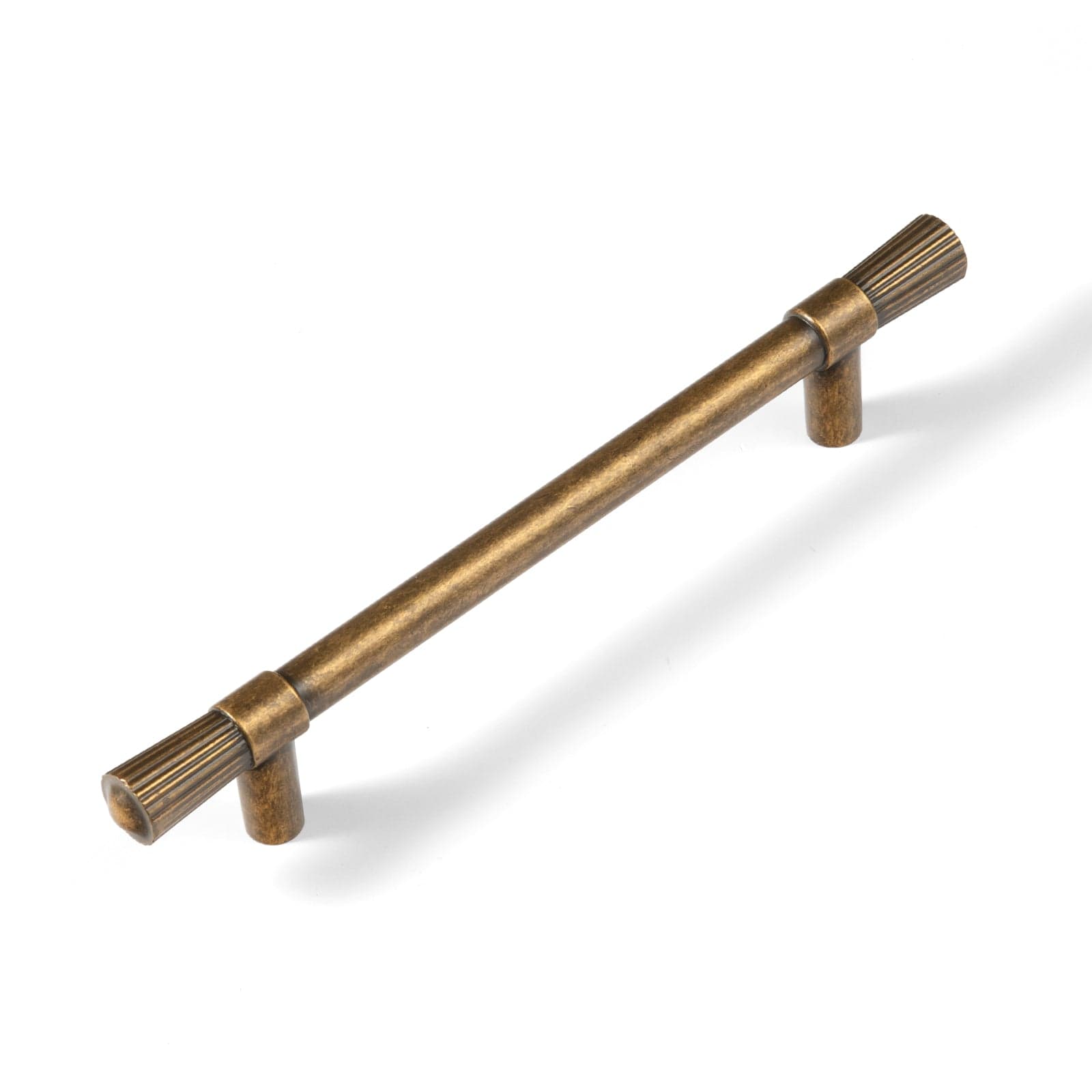 Goo-Ki Antique Brass / 5'' Hole Center / 6 Pack Distinctive Stylish Zinc Alloy Cabinet Handles Featuring Textured Ribbed Ends