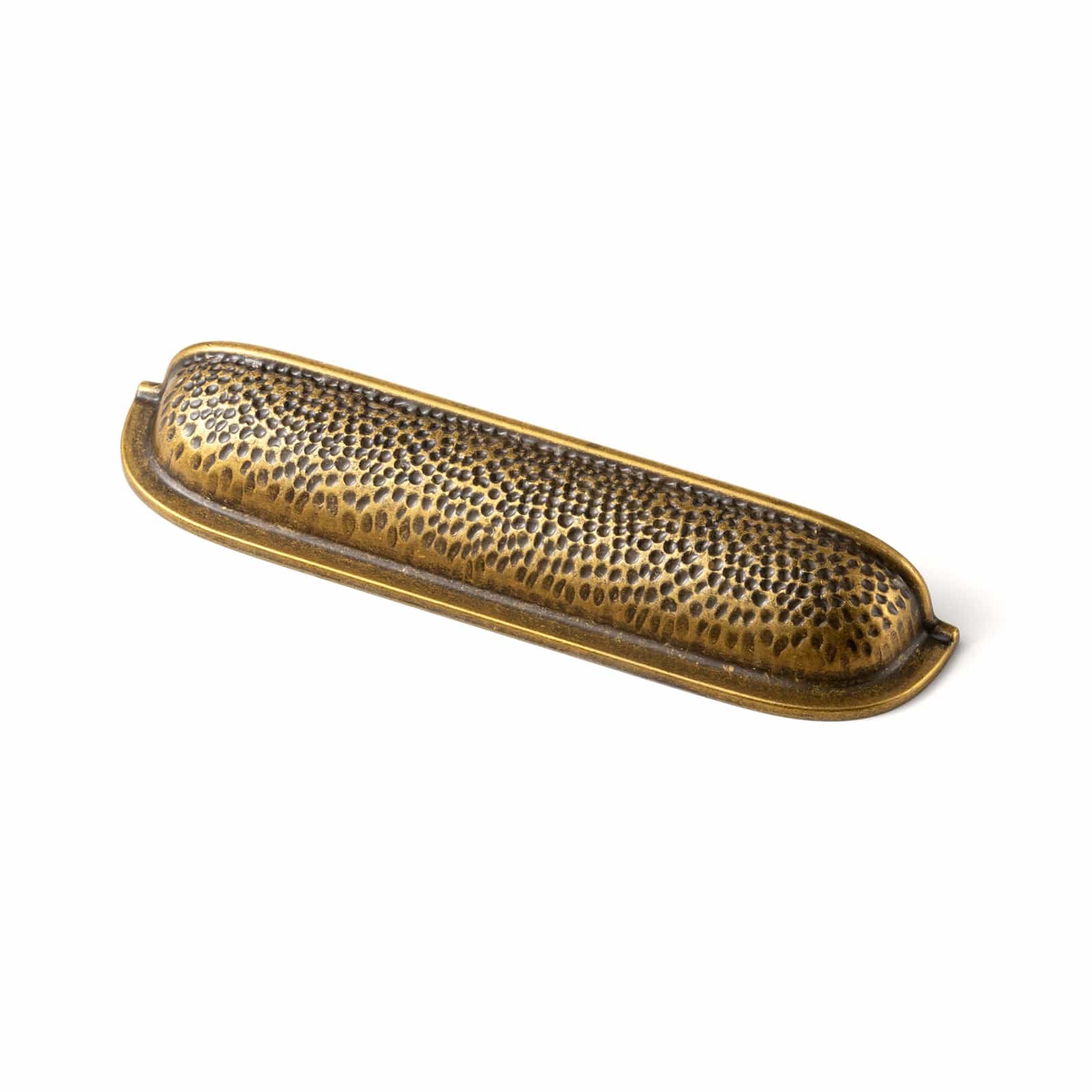 Goo-Ki Antique Brass / 5'' Hole Center / 6 Pack Hammered Texture Cabinet Cup Pulls with Curved Edges Elegant Vintage Drawer Bin Handle for Kitchen