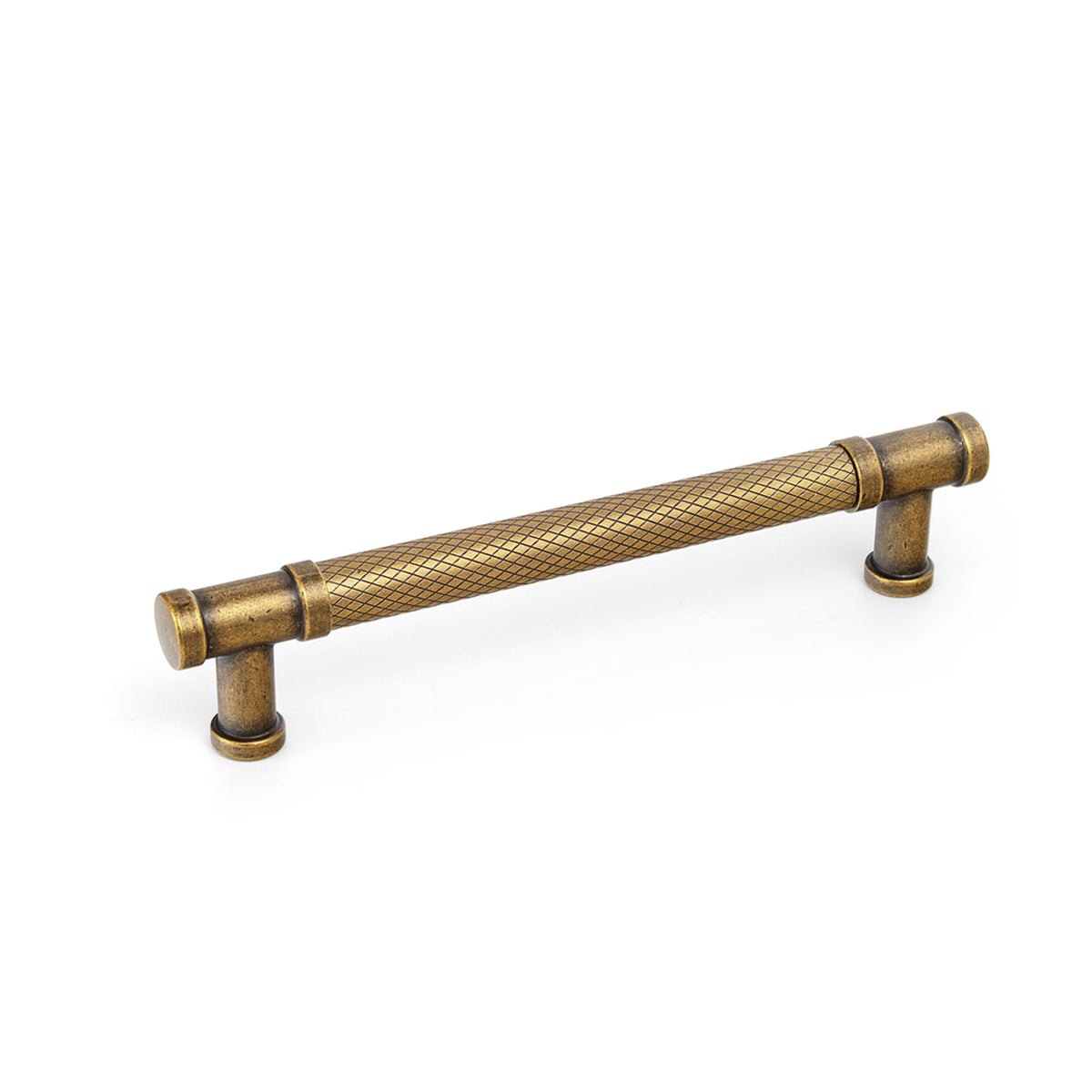 Goo-Ki Antique Brass / 5'' Hole Center / 6 Pack Knurled T-Bar Cabinet Pull Handles, Zinc Alloy & Aluminum Textured Drawer Pulls for Kitchen Furniture