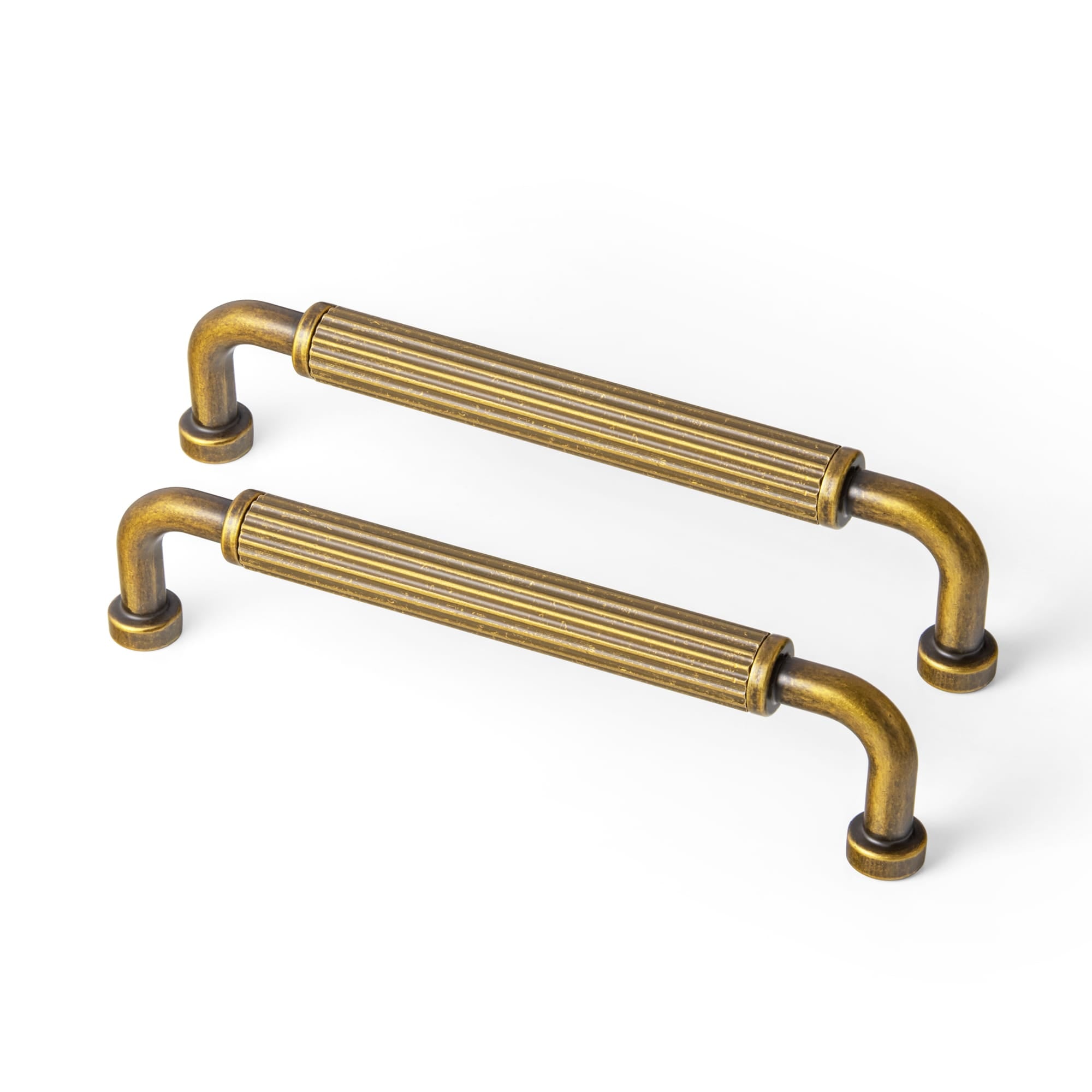 Goo-Ki Antique Brass / 5'' Hole Center / 6 Pack Ribbed Bar Cabinet Pulls, Aluminum Grip Rail with Zinc Alloy End Pieces Fluted Drawer Handles for Kitchen Cabinet