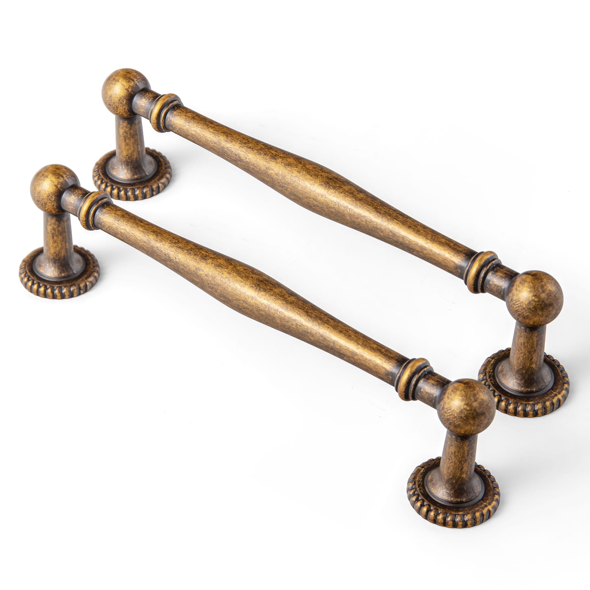 Goo-Ki Antique Brass / 5'' Hole Center / 6 Pack Traditional Zinc Alloy Drawer Pulls, Decorative Spindle-Shaped Bar Handles Classic Hardware for Cabinets & Vanities