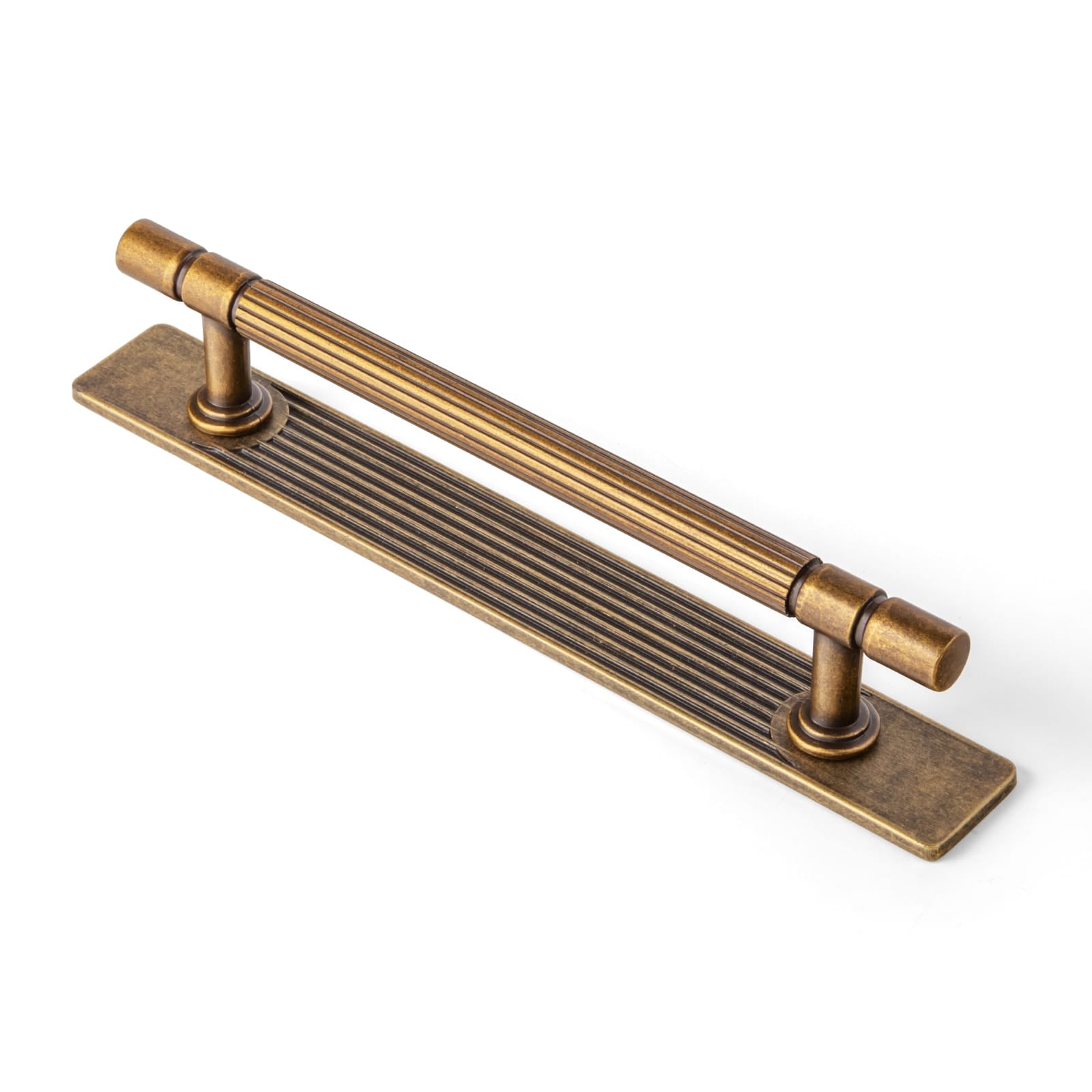 Goo-Ki Antique Brass / 5'' Hole Center with Back Plate G / 2 Pack Industrial Style Retro Zinc Alloy Cabinet Pulls with Striped Texture