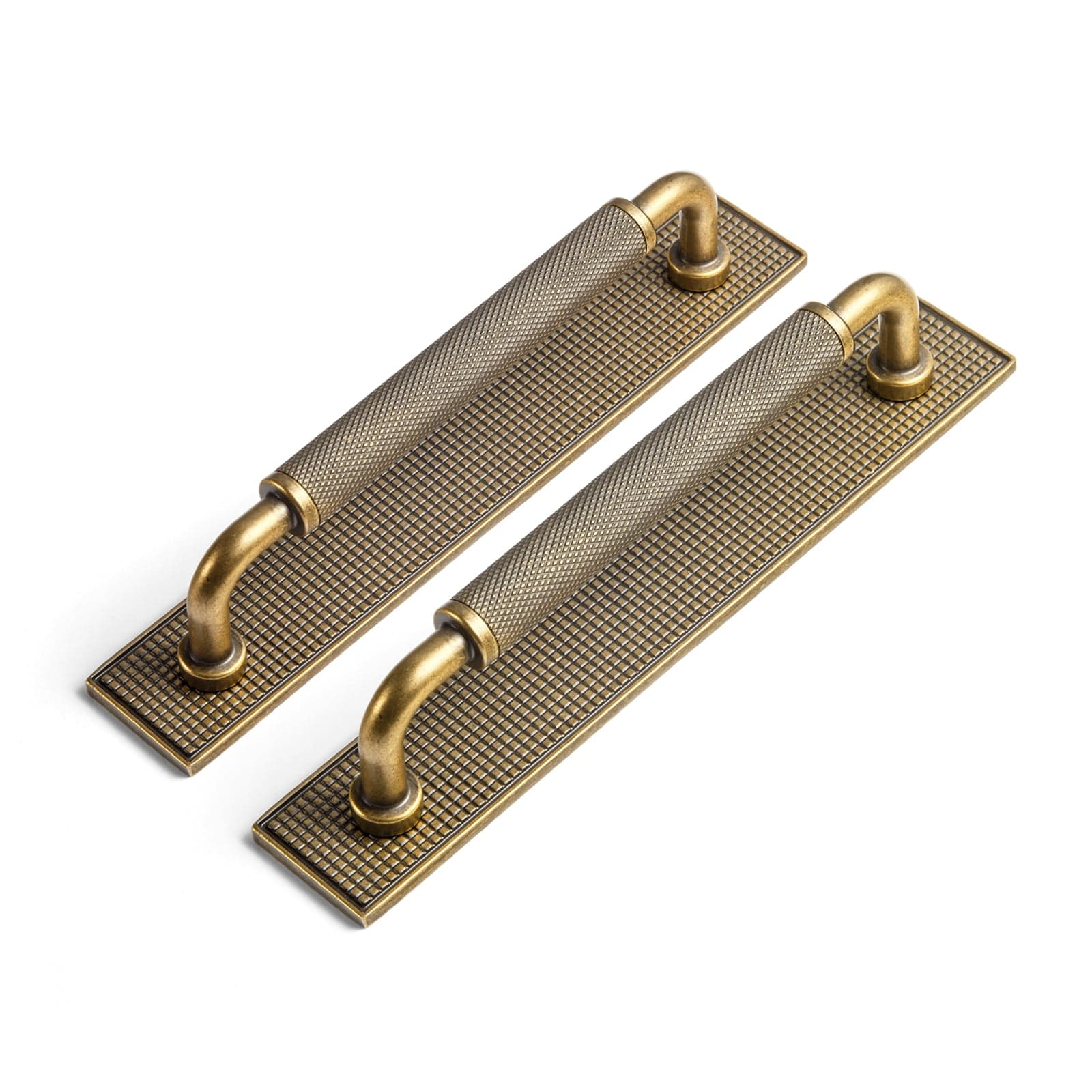 Goo-Ki Antique Brass / 5'' Hole Center with Back Plate G017 / 2 Pack Rustic Vintage Cabinet Bar Pulls with Textured Grip Knurled Metal Alloy Drawer Handles