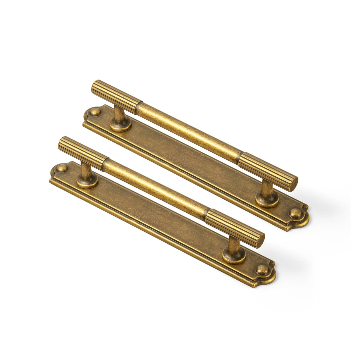 Goo-Ki Antique Brass / C / 5'' Hole Center 2 Pack Striped Cabinet Pull Retro Brass Cabinet Handles Knobs with Back Plate