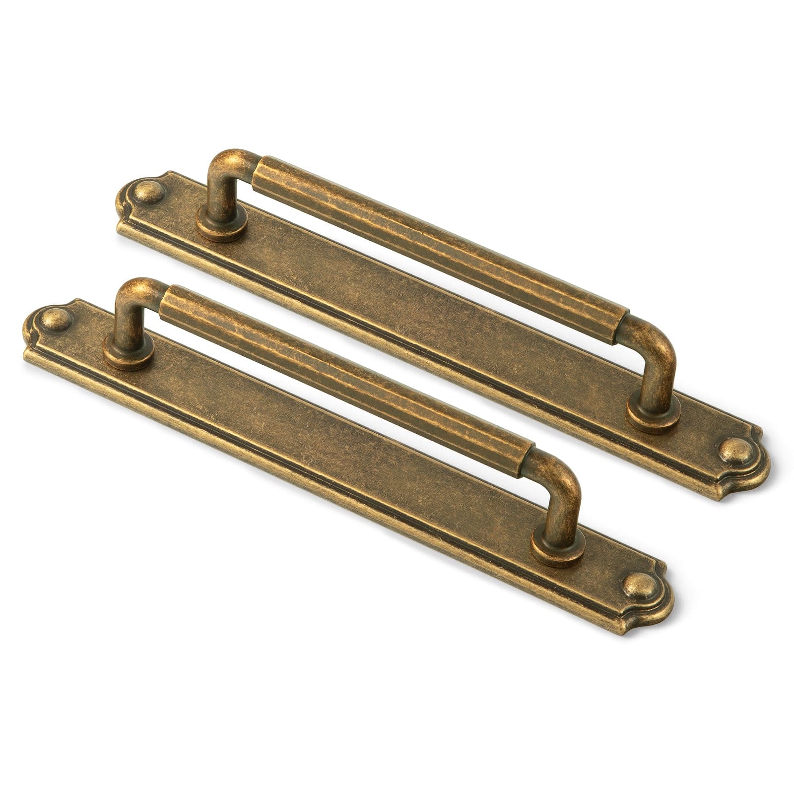 Goo-Ki Antique Brass / C / 5'' Hole Center 2 Pack Sturdy Zinc Alloy Cabinet Pulls with Back Plate Set: Uniquely Angular Design for Modern Spaces