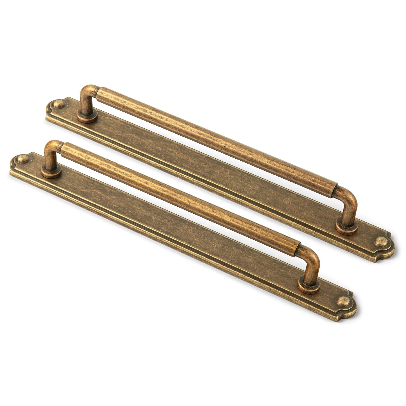 Goo-Ki Antique Brass / C / 7.6'' Hole Center 2 Pack Sturdy Zinc Alloy Cabinet Pulls with Back Plate Set: Uniquely Angular Design for Modern Spaces