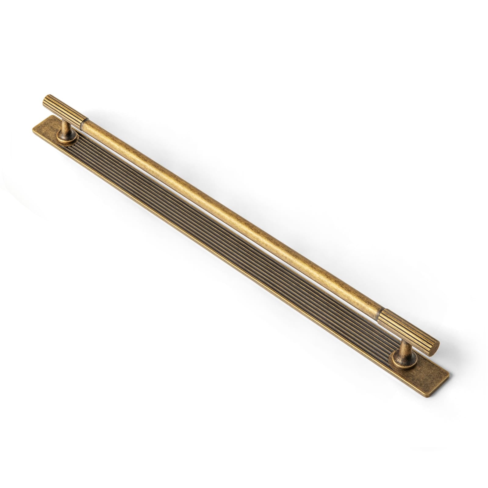 Goo-Ki Antique Brass / G / 12.6'' Hole Center 2 Pack Striped Cabinet Pull Retro Brass Cabinet Handles Knobs with Back Plate