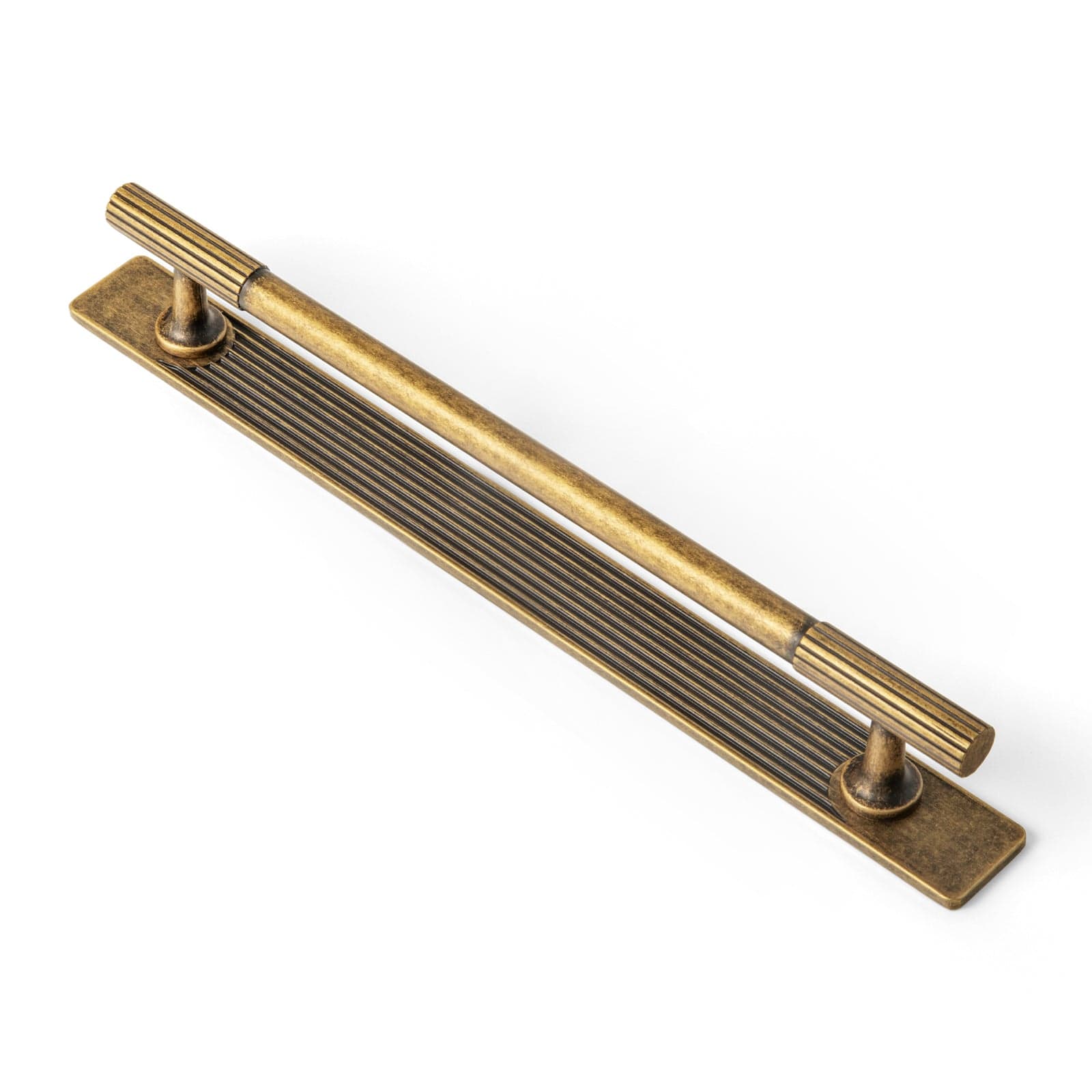 Goo-Ki Antique Brass / G / 7.6'' Hole Center 2 Pack Striped Cabinet Pull Retro Brass Cabinet Handles Knobs with Back Plate