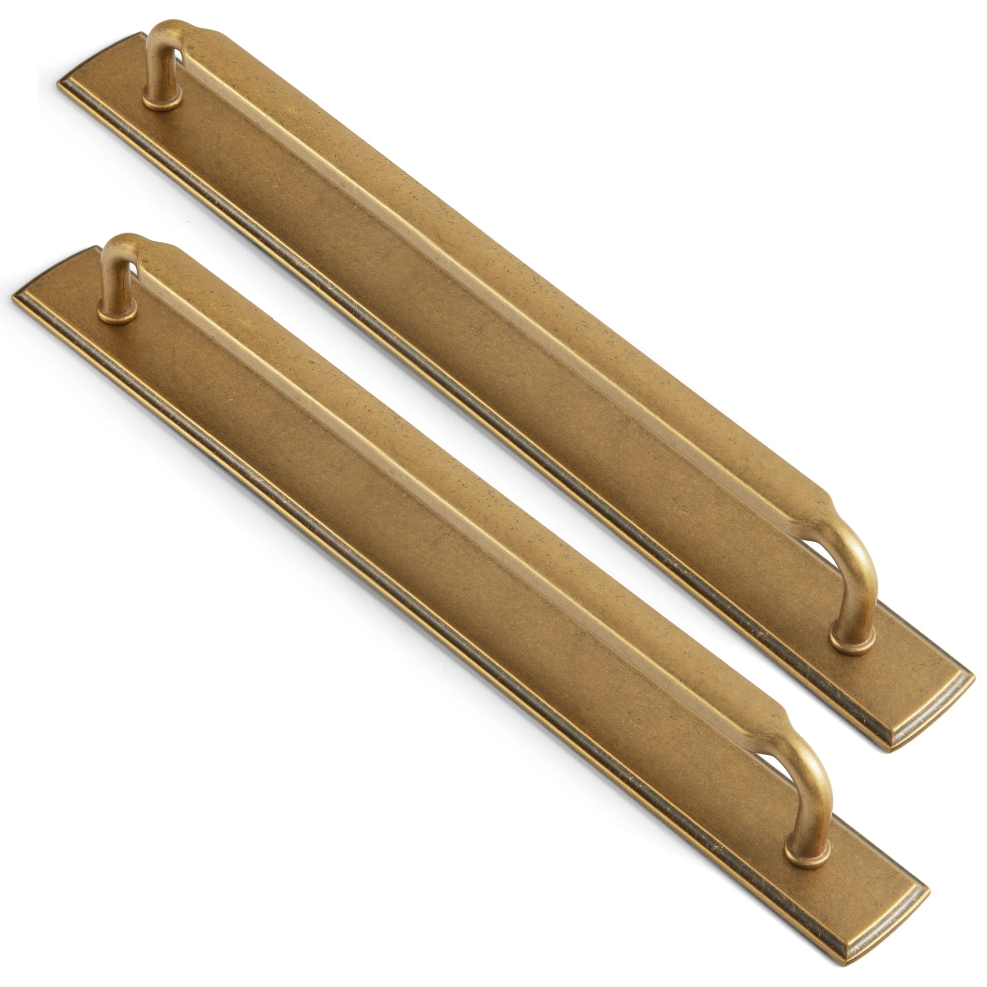 Goo-Ki Antique Brass / G011 / 12.6'' Hole Center 2 Pack Antique Brass Cabinet Pulls with Back Plate Zinc Alloy Drawer Handle with Long Back Plate