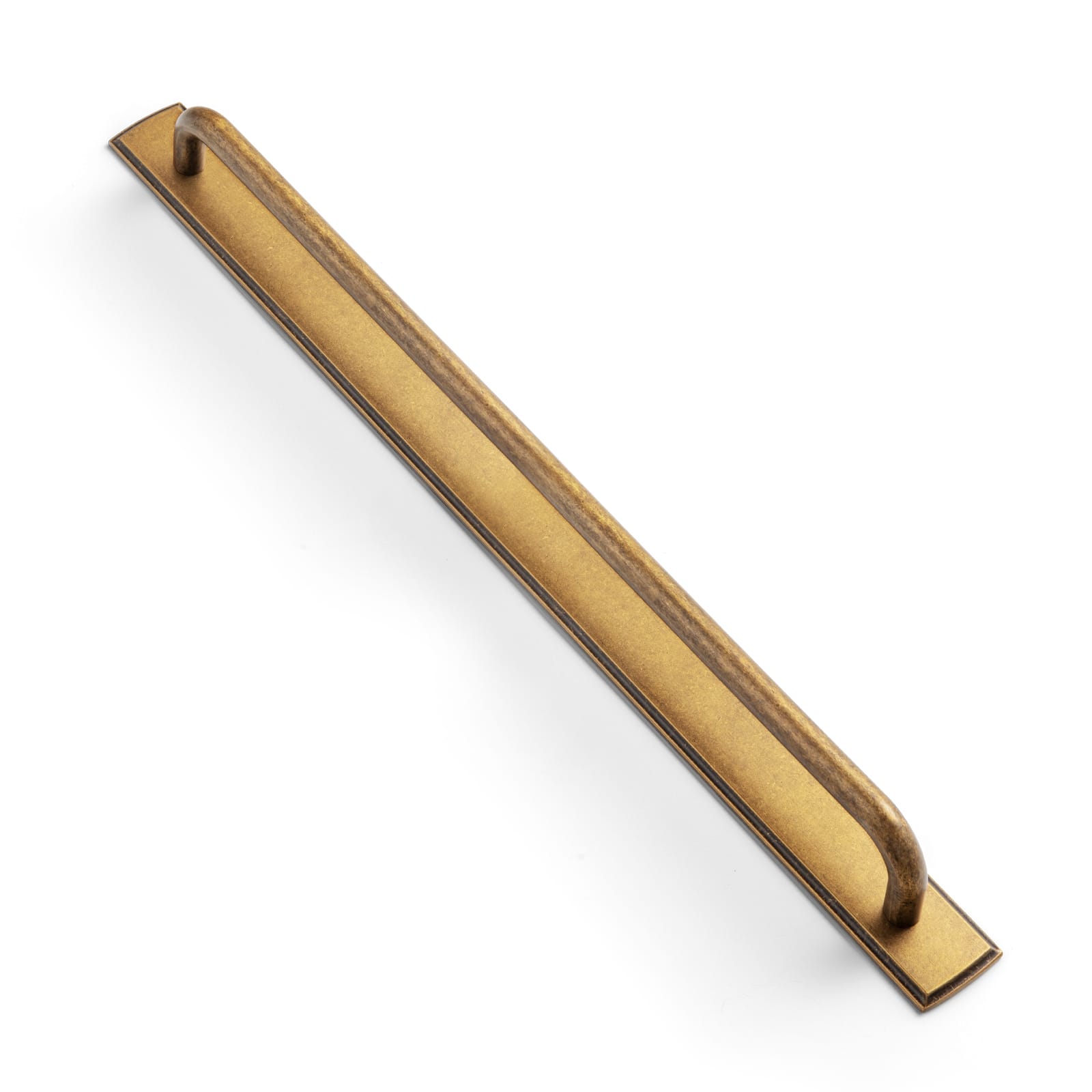 Goo-Ki Antique Brass / G011 / 12.6'' Hole Center 2 Pack Modern Geometric Zinc Alloy Cabinet Pulls with Back Plate Sleek Curved Sturdy Cabinet Handles