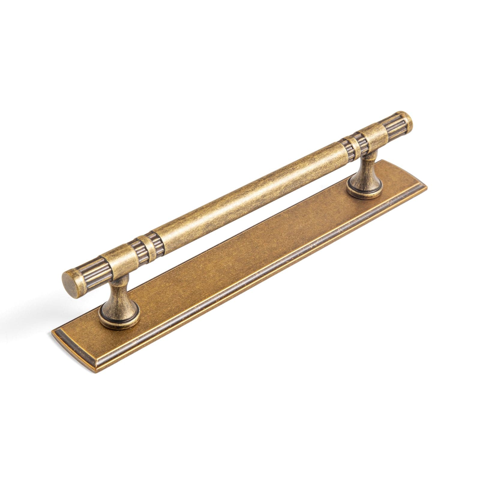 Goo-Ki Antique Brass / G011 / 5'' Hole Center 2 Pack Elegant Linear Shape Cabinet Handles Zinc Alloy Drawer Pulls with Back Plate