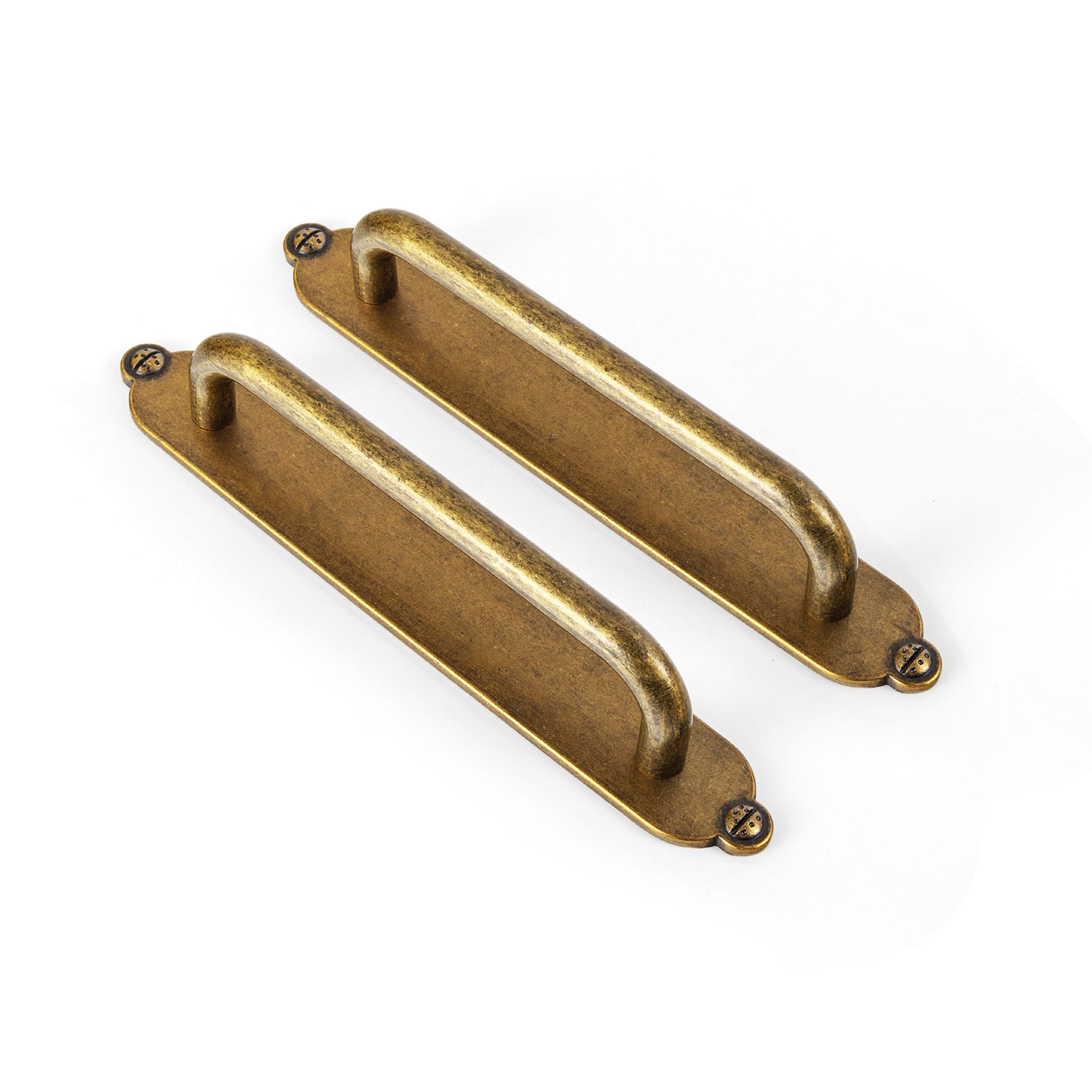 Goo-Ki Antique Brass / G013 / 5'' Hole Center 2 Pack Modern Geometric Zinc Alloy Cabinet Pulls with Back Plate Sleek Curved Sturdy Cabinet Handles