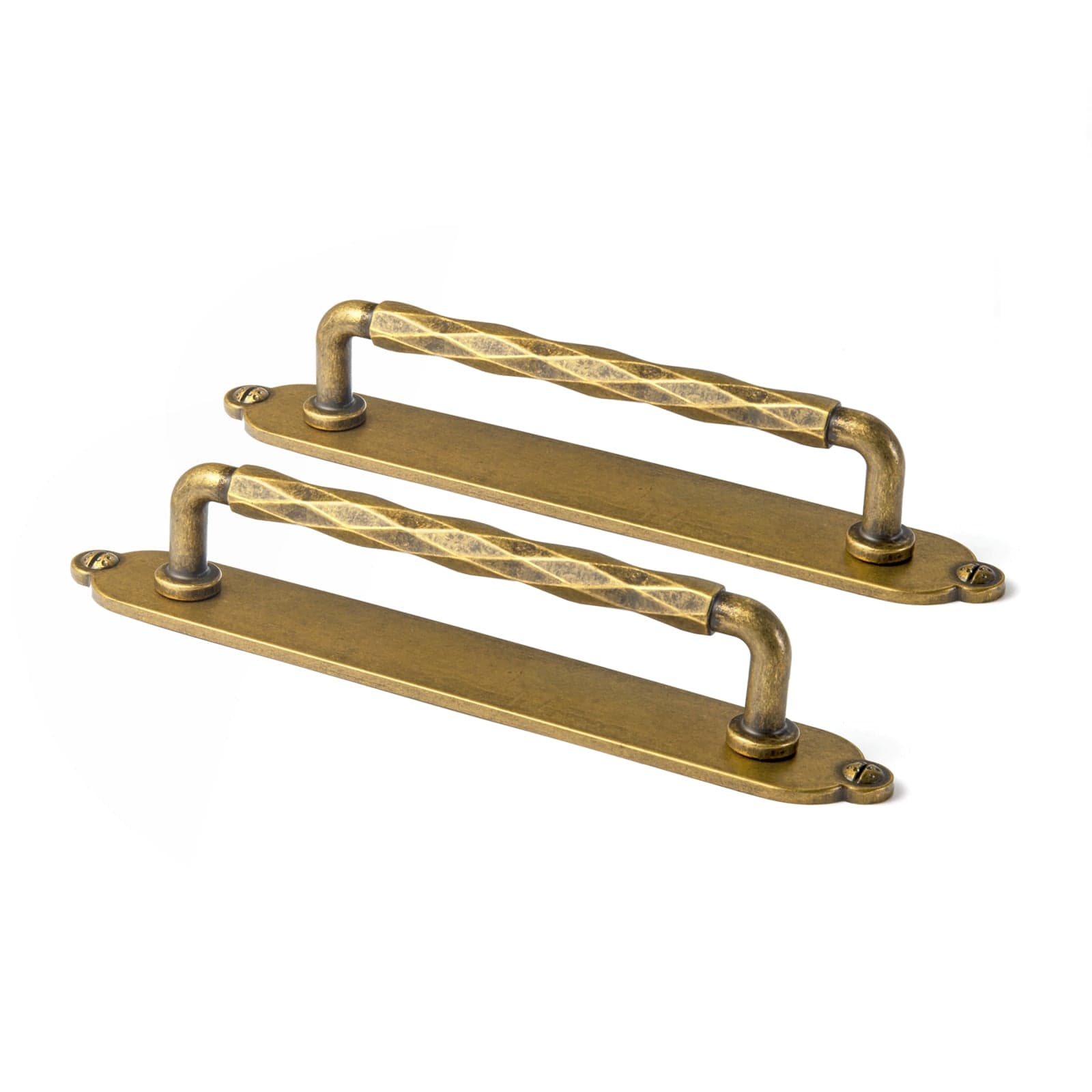 Goo-Ki Antique Brass / G013 / 5'' Hole Center 2 Pack Zinc Alloy Drawer Pulls with Back Plate Twisted Design Decorative Handles for Kitchen Cabinets