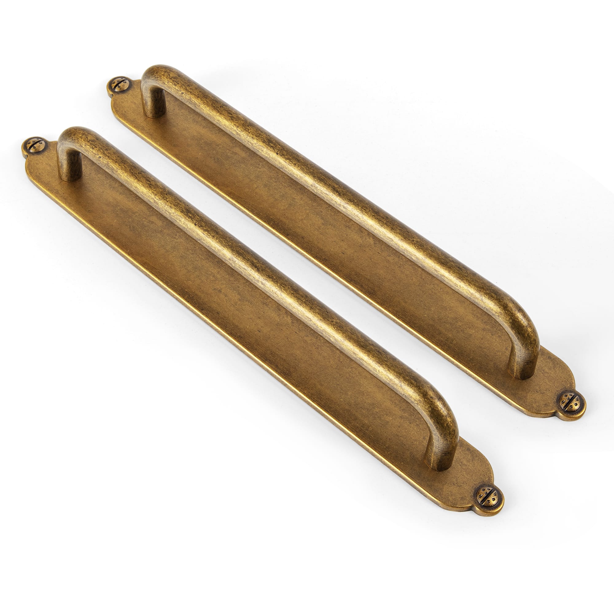 Goo-Ki Antique Brass / G013 / 7.6'' Hole Center 2 Pack Modern Geometric Zinc Alloy Cabinet Pulls with Back Plate Sleek Curved Sturdy Cabinet Handles