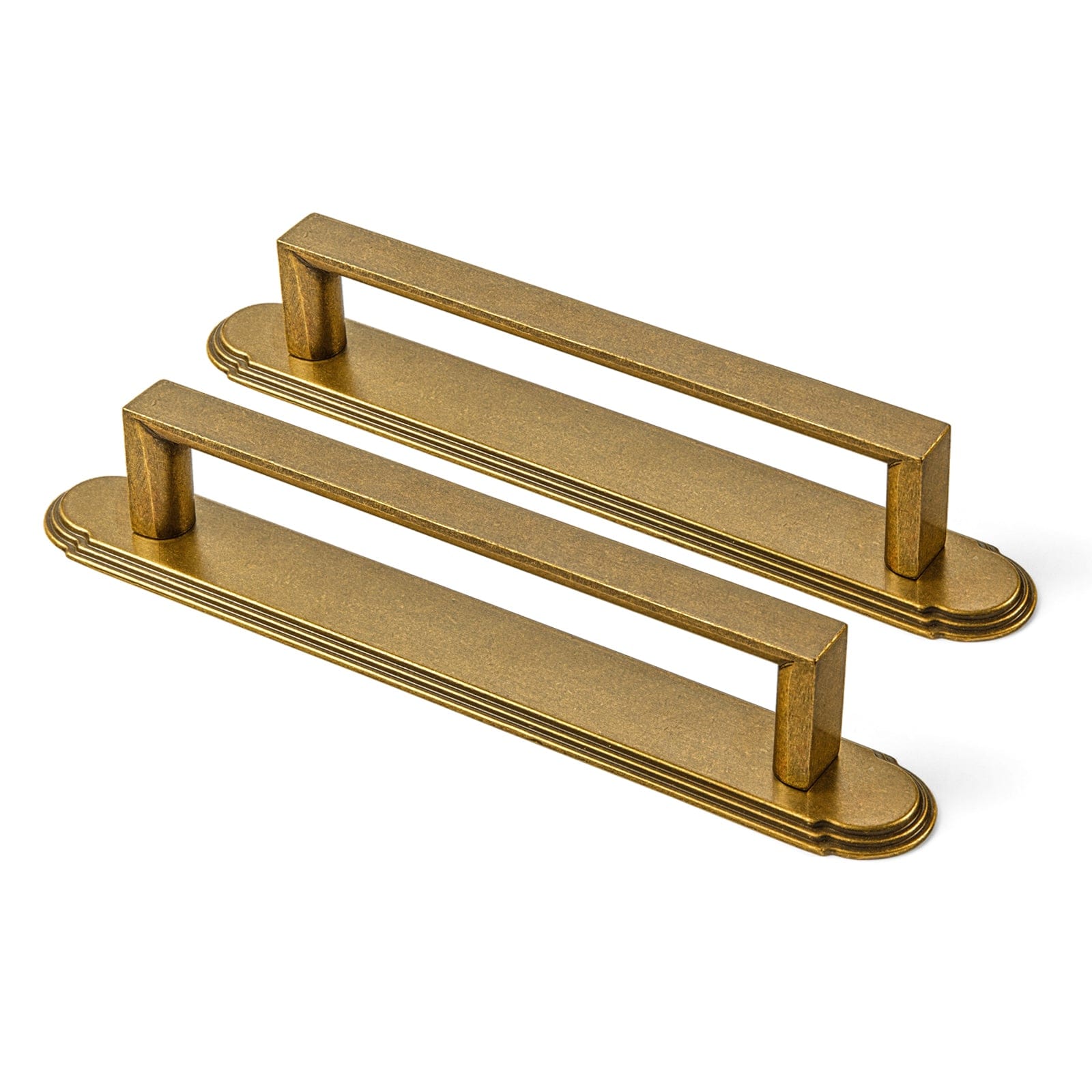 Goo-Ki Antique Brass / G014 / 5'' Hole Center 2 Pack Long Cabinet Bar Pulls with Back Plates Solid Drawer Handles Set