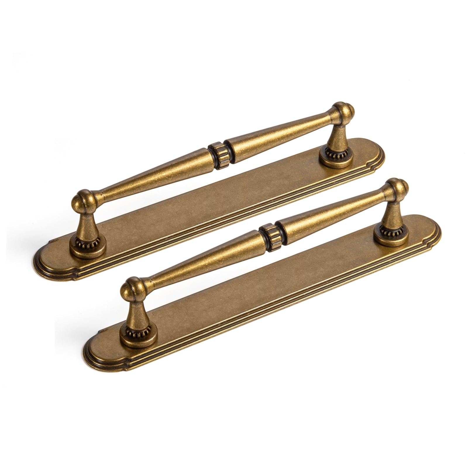 Goo-Ki Antique Brass / G014 / 5'' Hole Center 2 Pack Ornate Vintage Brass Drawer Pulls - Classic Cabinet Handles with Decorative Back Plates