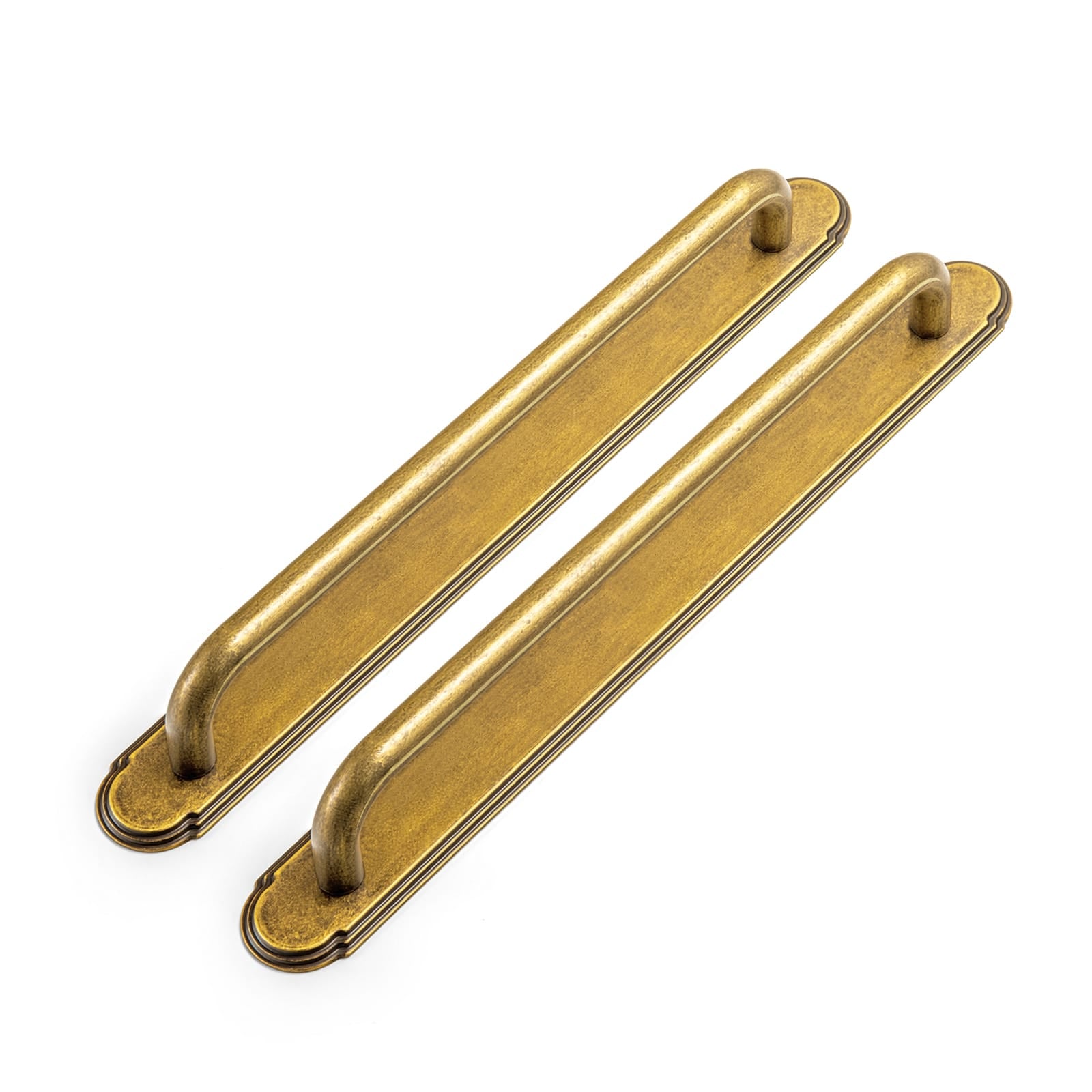 Goo-Ki Antique Brass / G014 / 7.6'' Hole Center 2 Pack Modern Geometric Zinc Alloy Cabinet Pulls with Back Plate Sleek Curved Sturdy Cabinet Handles