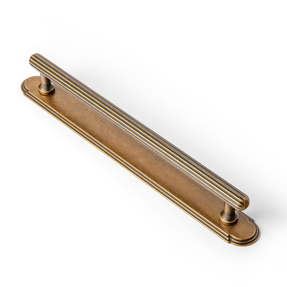 Goo-Ki Antique Brass / G014 / 7.6'' Hole Center 2 Pack Ribbed Fluted Cabinet Pull Handle with Backplate, Vintage Zinc Alloy Drawer Bar Pull