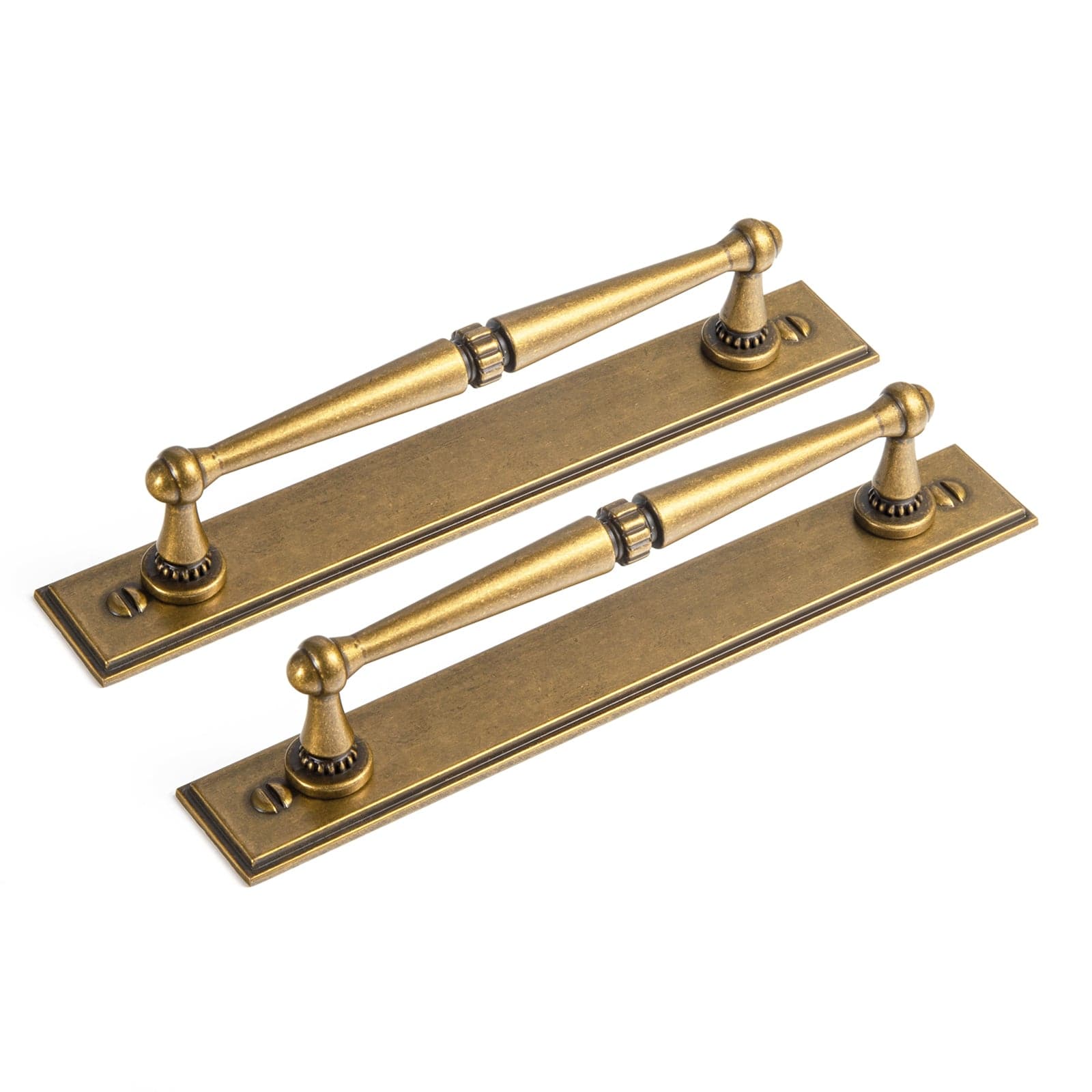 Goo-Ki Antique Brass / G015 / 5'' Hole Center 2 Pack Ornate Vintage Brass Drawer Pulls - Classic Cabinet Handles with Decorative Back Plates
