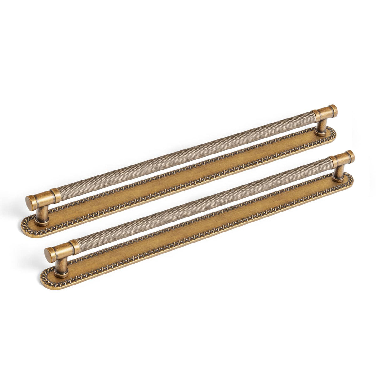 Goo-Ki Antique Brass / G016 / 12.6'' Hole Center 2 Pack Knurled Metal Alloy Vintage Bronze Bar Pull with Back Plate Kitchen Hardware