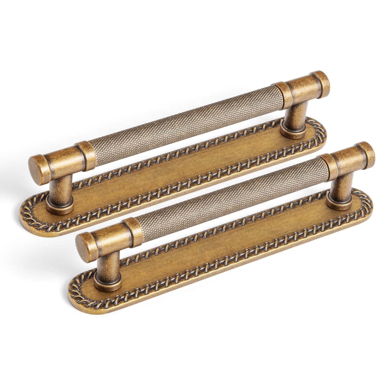 Goo-Ki Antique Brass / G016 / 5'' Hole Center 2 Pack Knurled Metal Alloy Vintage Bronze Bar Pull with Back Plate Kitchen Hardware