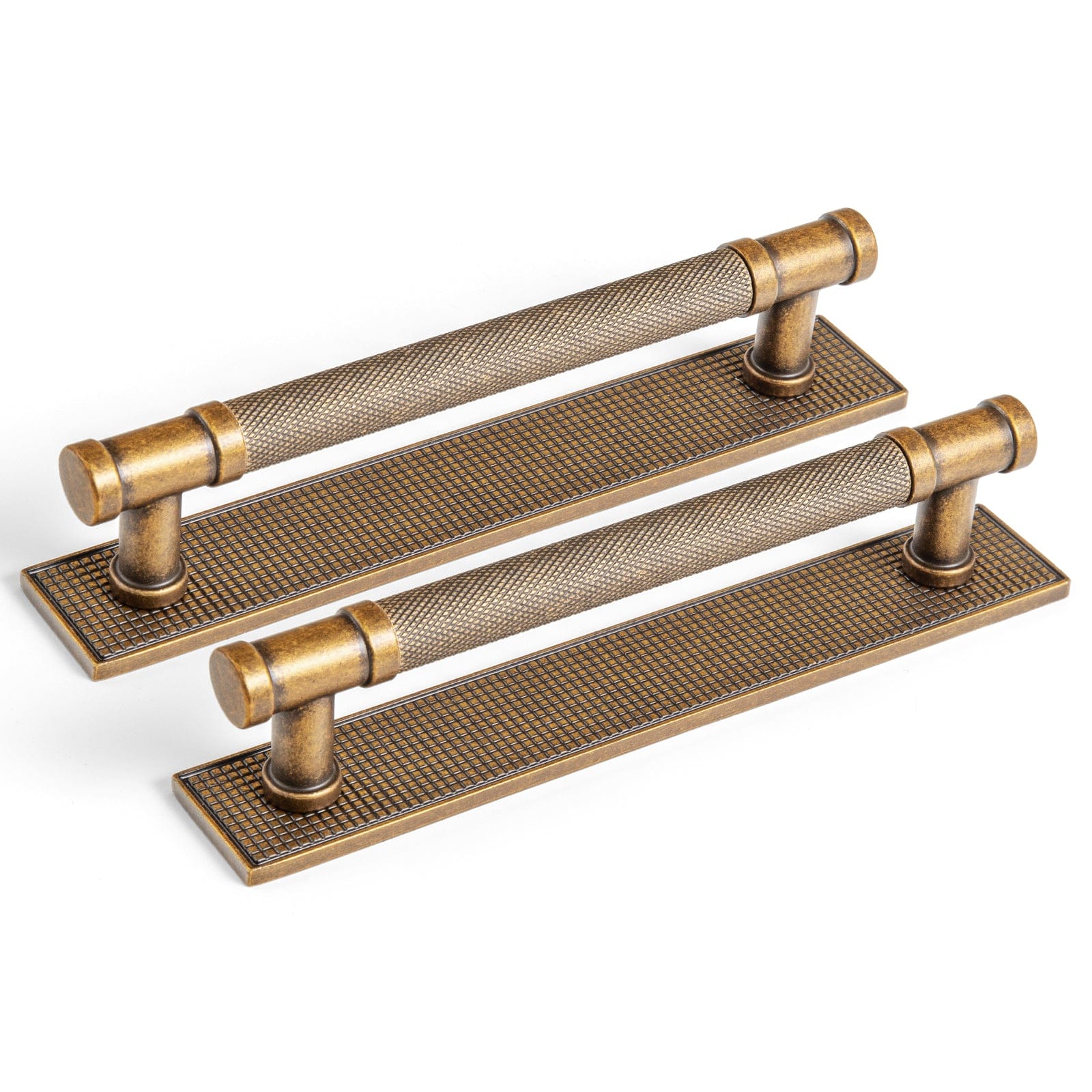Goo-Ki Antique Brass / G017 / 5'' Hole Center 2 Pack Knurled Metal Alloy Vintage Bronze Bar Pull with Back Plate Kitchen Hardware