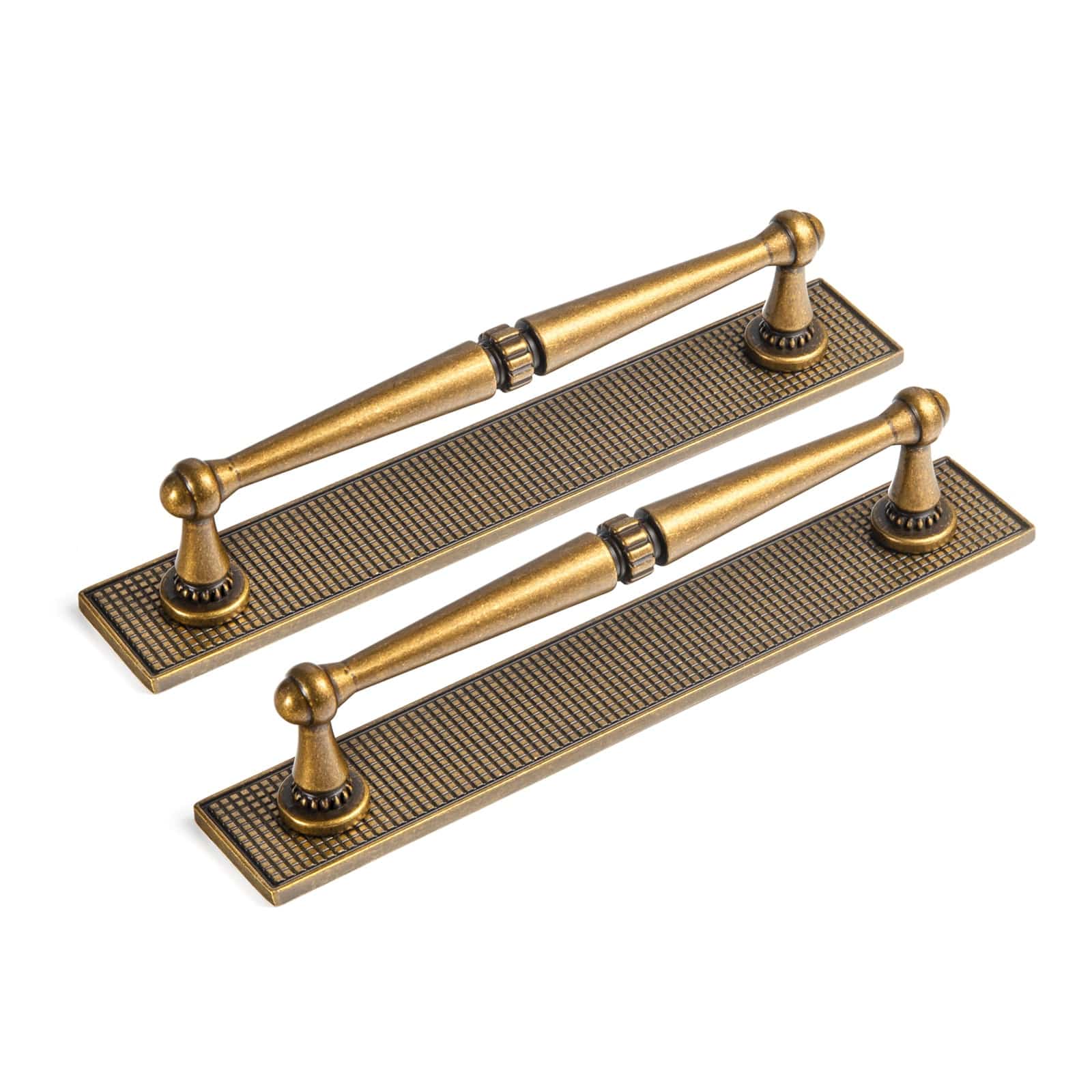 Goo-Ki Antique Brass / G017 / 5'' Hole Center 2 Pack Ornate Vintage Brass Drawer Pulls - Classic Cabinet Handles with Decorative Back Plates