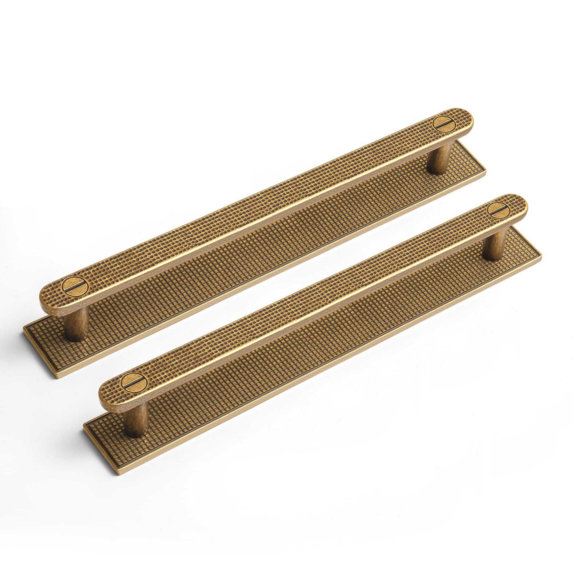 Goo-Ki Antique Brass / G017 / 7.6'' Hole Center 2 Pack Mid-Century Cabinet Pulls, Zinc Alloy Drawer Handles with Embossed Grid Backplate, Kitchen & Furniture Replacement Hardware