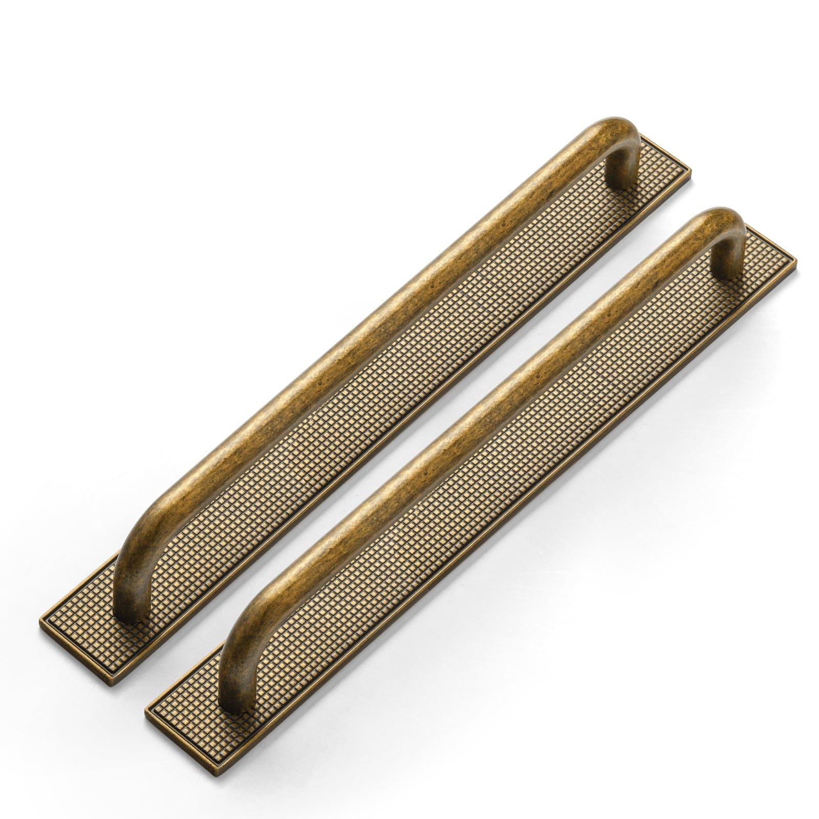 Goo-Ki Antique Brass / G017 / 7.6'' Hole Center 2 Pack Modern Geometric Zinc Alloy Cabinet Pulls with Back Plate Sleek Curved Sturdy Cabinet Handles