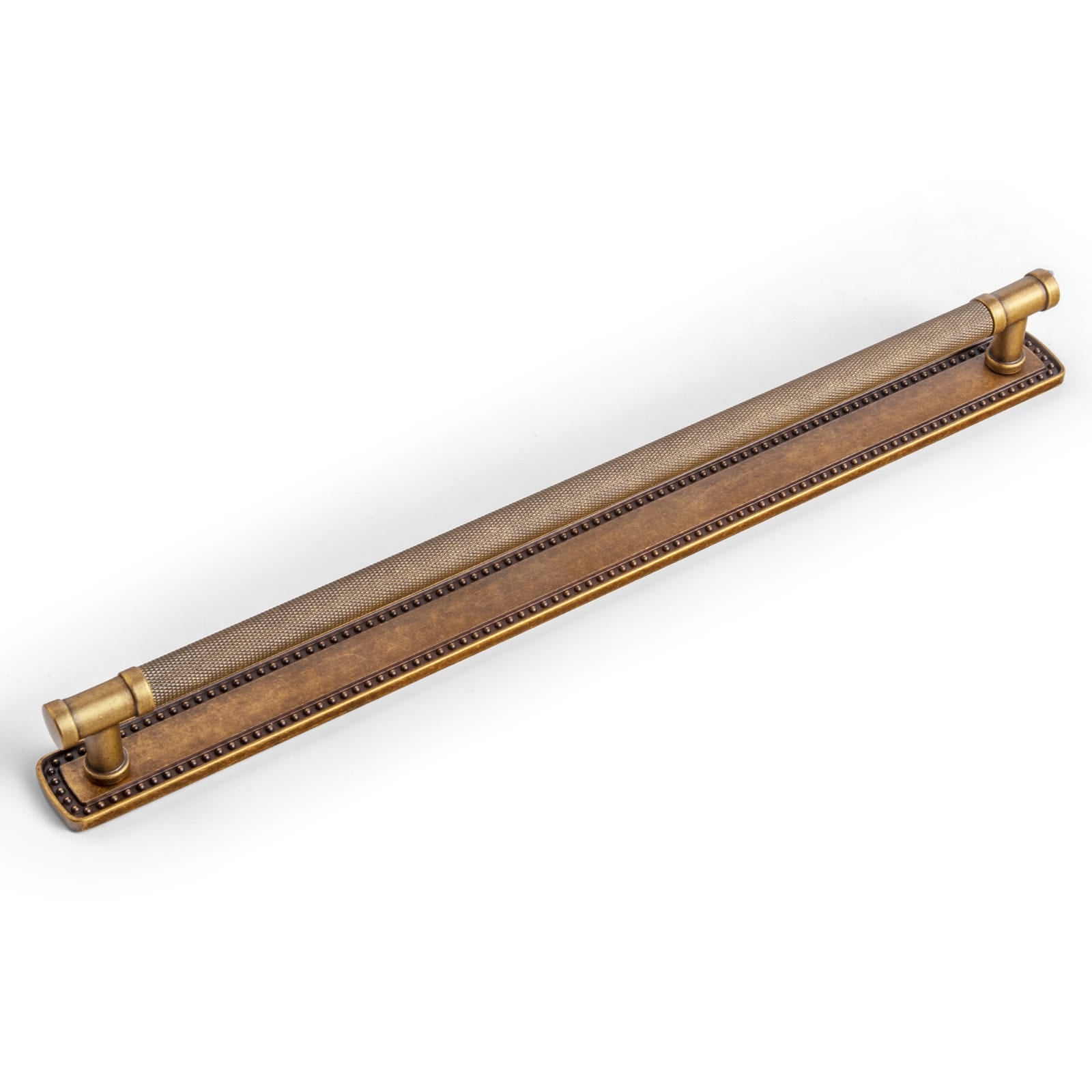Goo-Ki Antique Brass / G018 / 12.6'' Hole Center 2 Pack Knurled Metal Alloy Vintage Bronze Bar Pull with Back Plate Kitchen Hardware