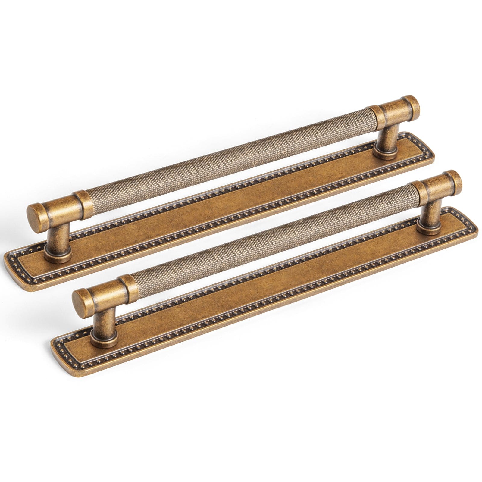 Goo-Ki Antique Brass / G018 / 7.6'' Hole Center 2 Pack Knurled Metal Alloy Vintage Bronze Bar Pull with Back Plate Kitchen Hardware