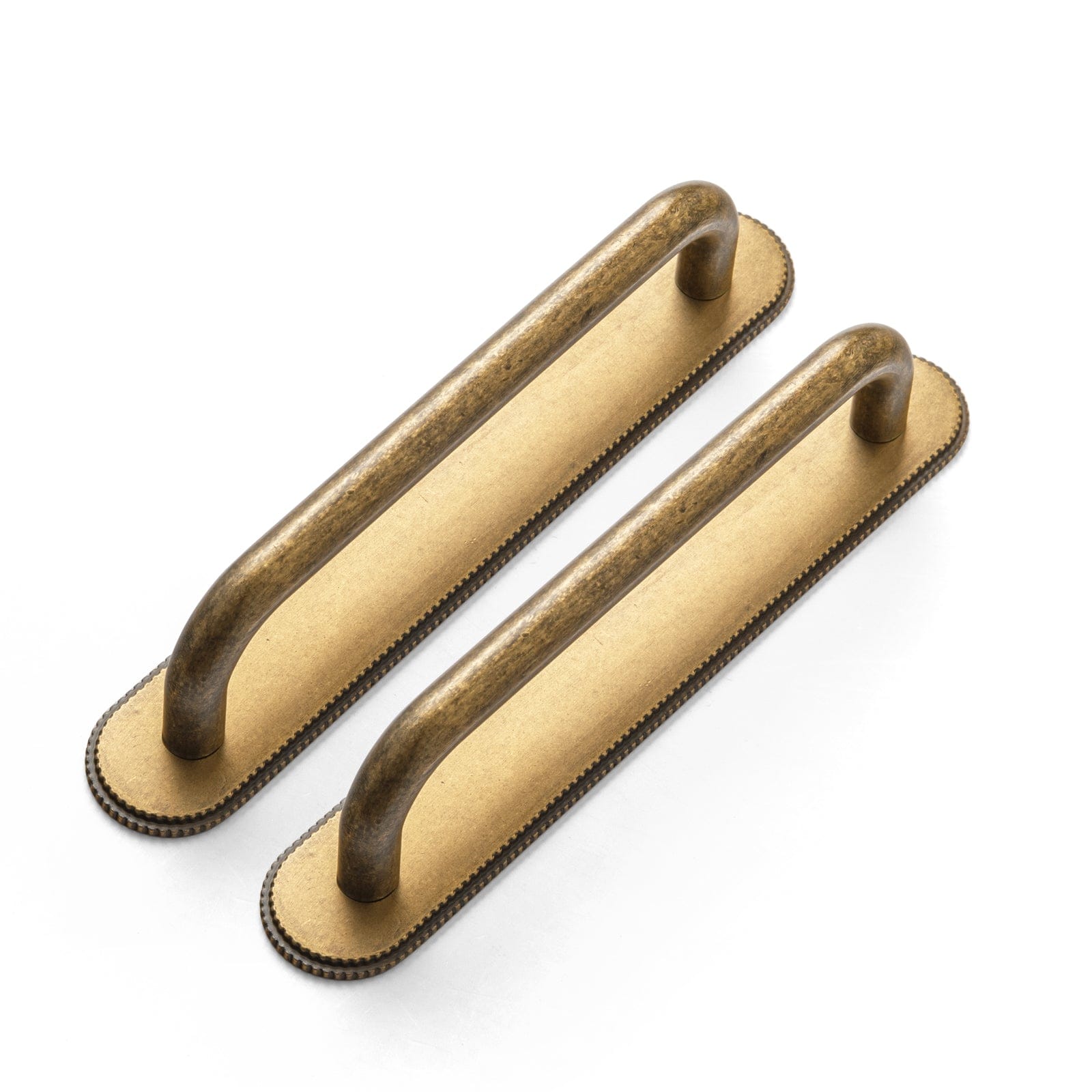 Goo-Ki Antique Brass / G019 / 5'' Hole Center 2 Pack Modern Geometric Zinc Alloy Cabinet Pulls with Back Plate Sleek Curved Sturdy Cabinet Handles