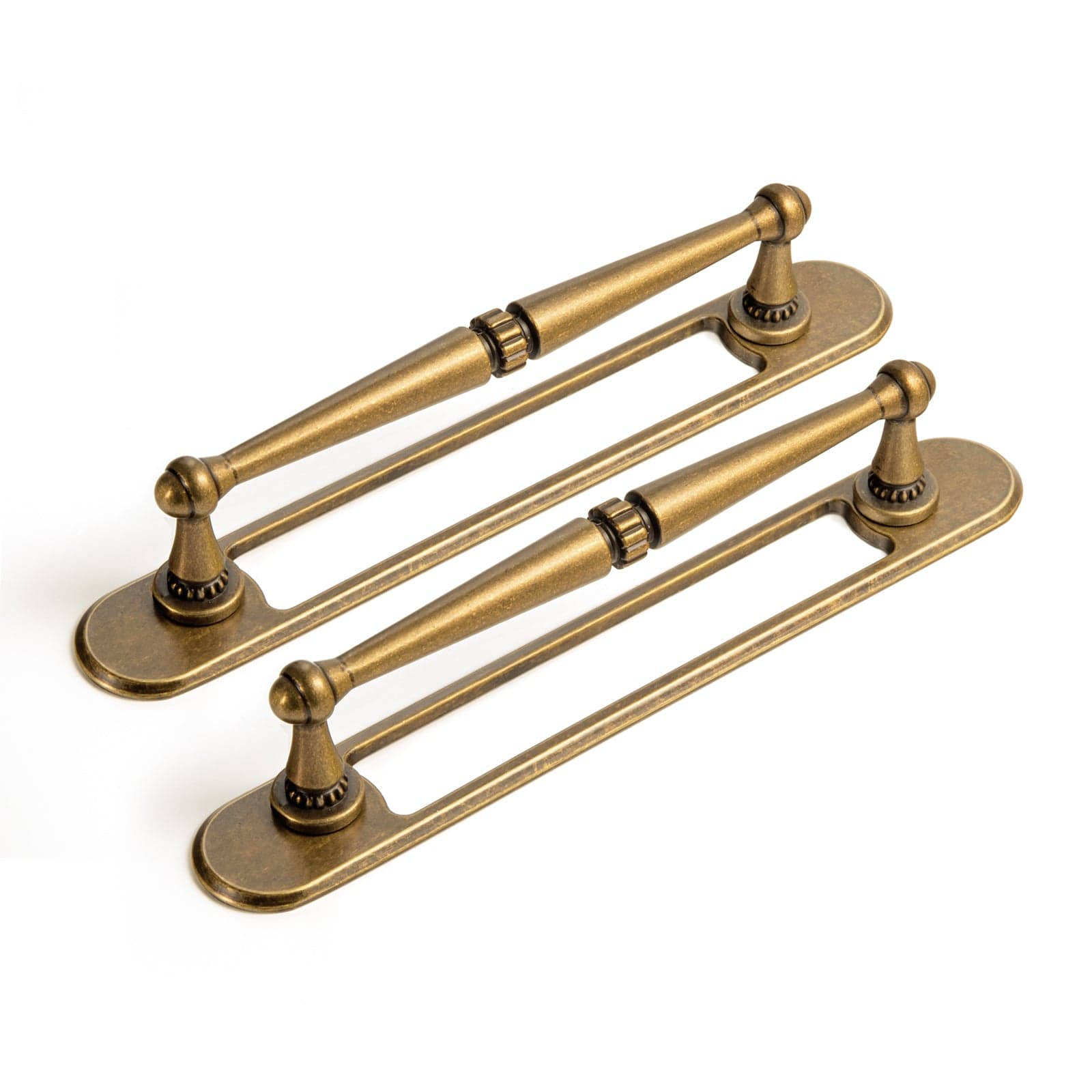 Goo-Ki Antique Brass / G021 / 5'' Hole Center 2 Pack Ornate Vintage Brass Drawer Pulls - Classic Cabinet Handles with Decorative Back Plates