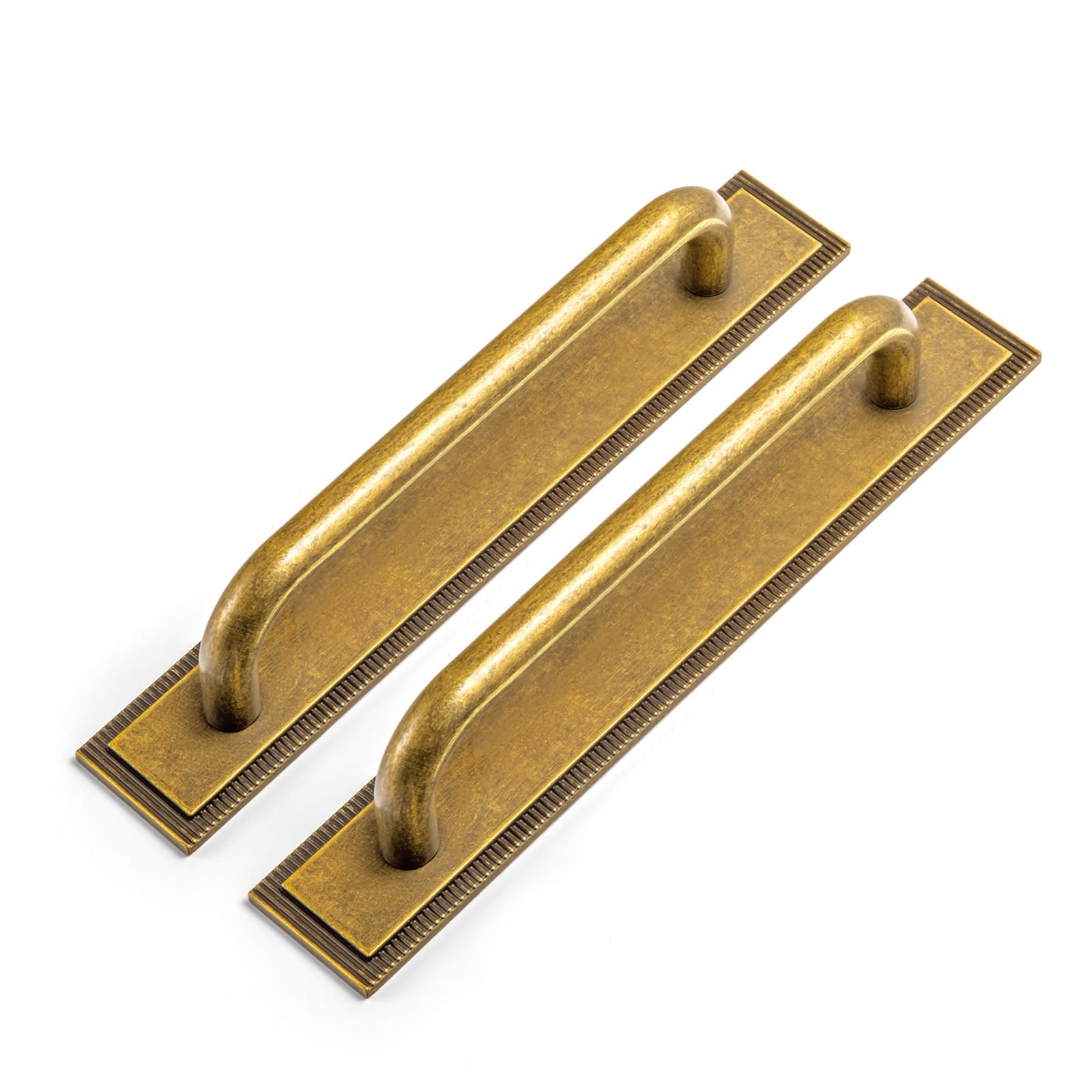 Goo-Ki Antique Brass / G022 / 5'' Hole Center 2 Pack Modern Geometric Zinc Alloy Cabinet Pulls with Back Plate Sleek Curved Sturdy Cabinet Handles