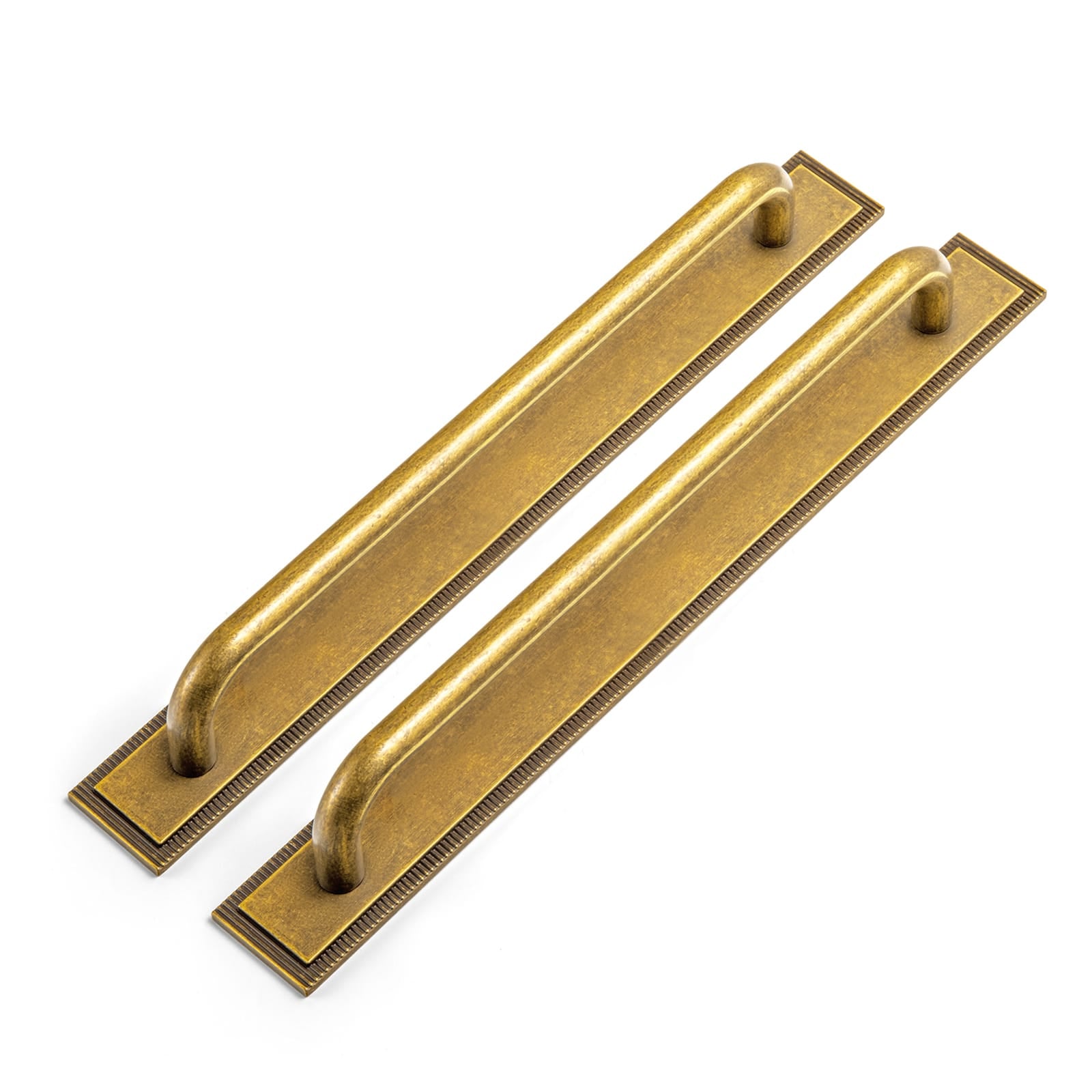 Goo-Ki Antique Brass / G022 / 7.6'' Hole Center 2 Pack Modern Geometric Zinc Alloy Cabinet Pulls with Back Plate Sleek Curved Sturdy Cabinet Handles