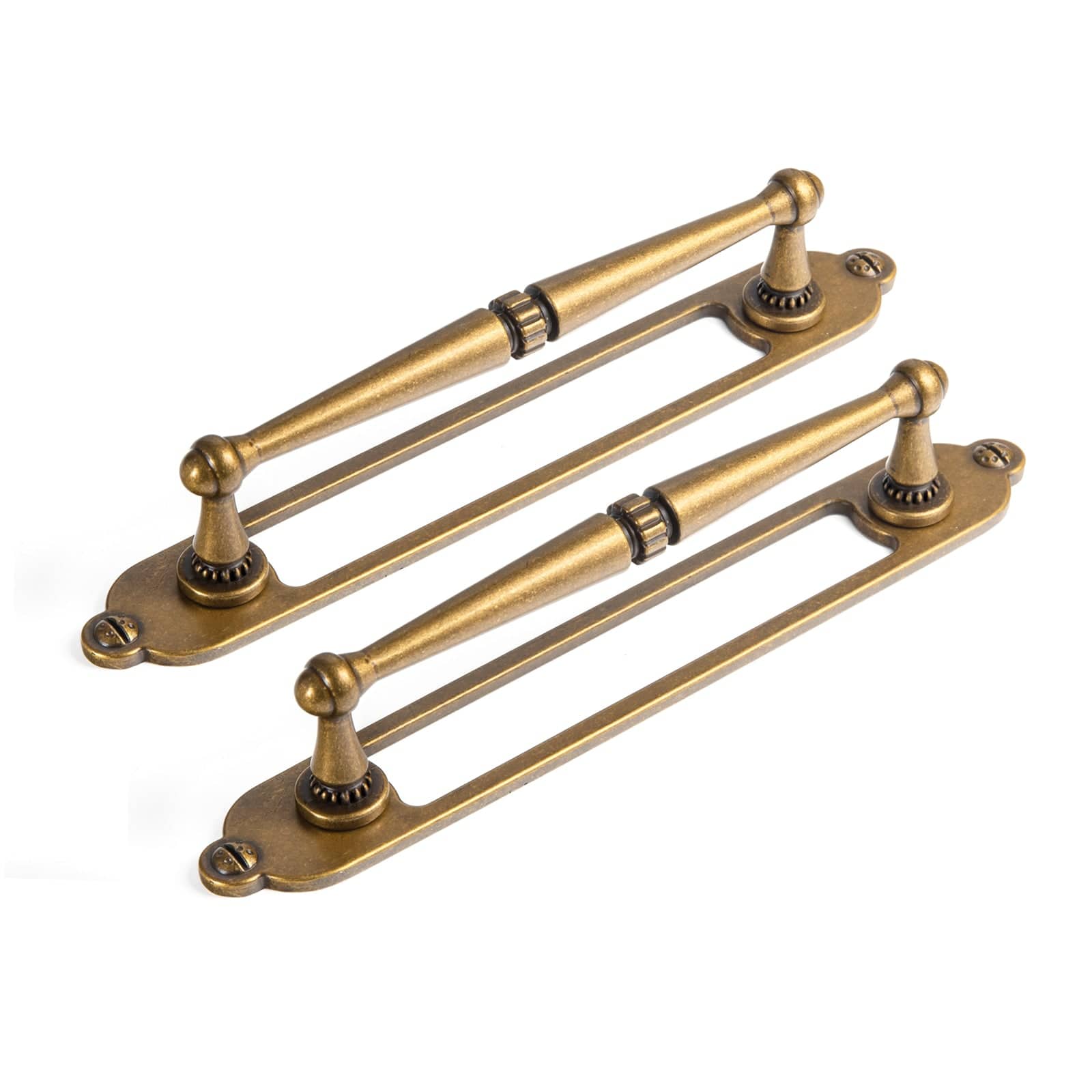 Goo-Ki Antique Brass / G025 / 5'' Hole Center 2 Pack Ornate Vintage Brass Drawer Pulls - Classic Cabinet Handles with Decorative Back Plates