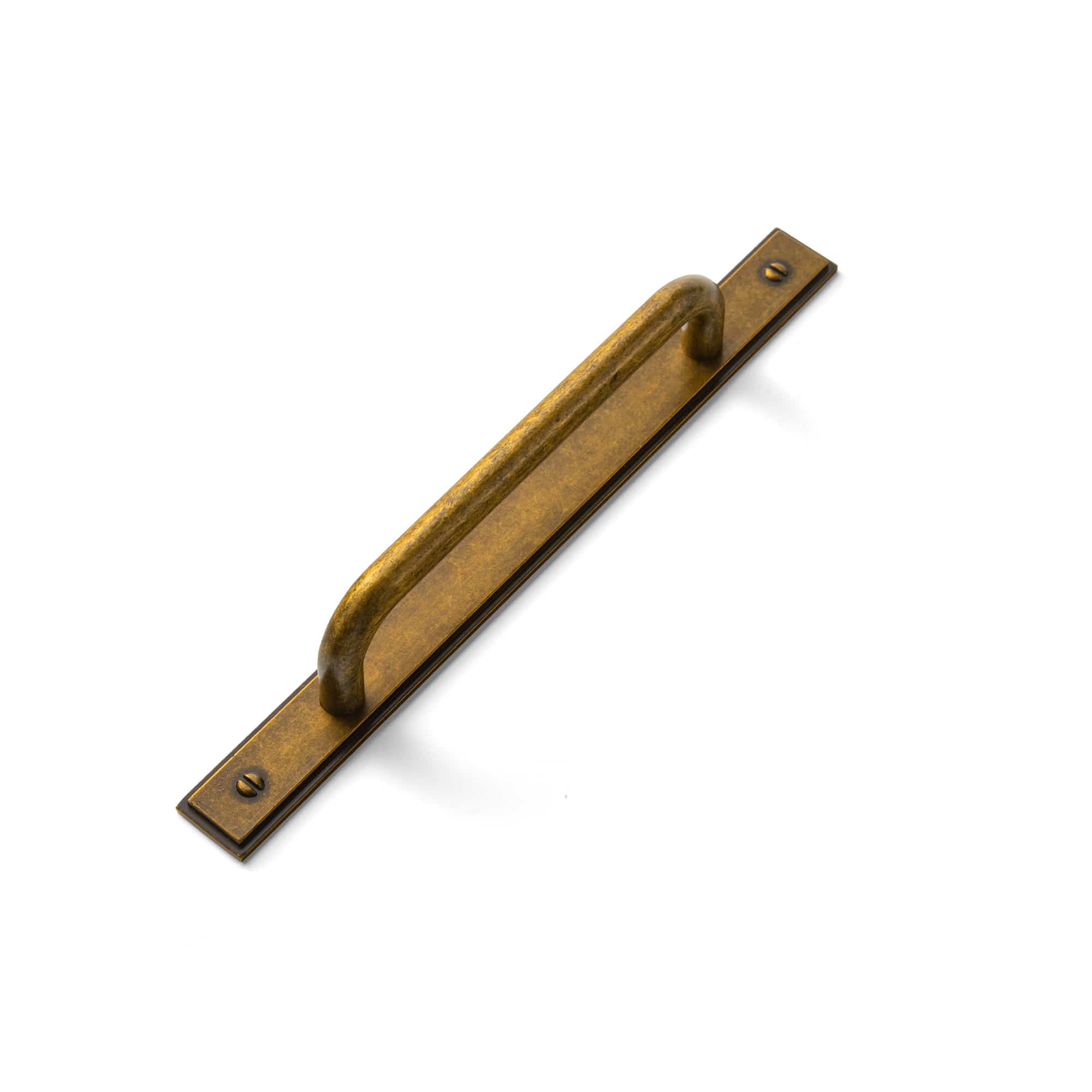 Goo-Ki Antique Brass / G026 / 5'' Hole Center 2 Pack Modern Geometric Zinc Alloy Cabinet Pulls with Back Plate Sleek Curved Sturdy Cabinet Handles