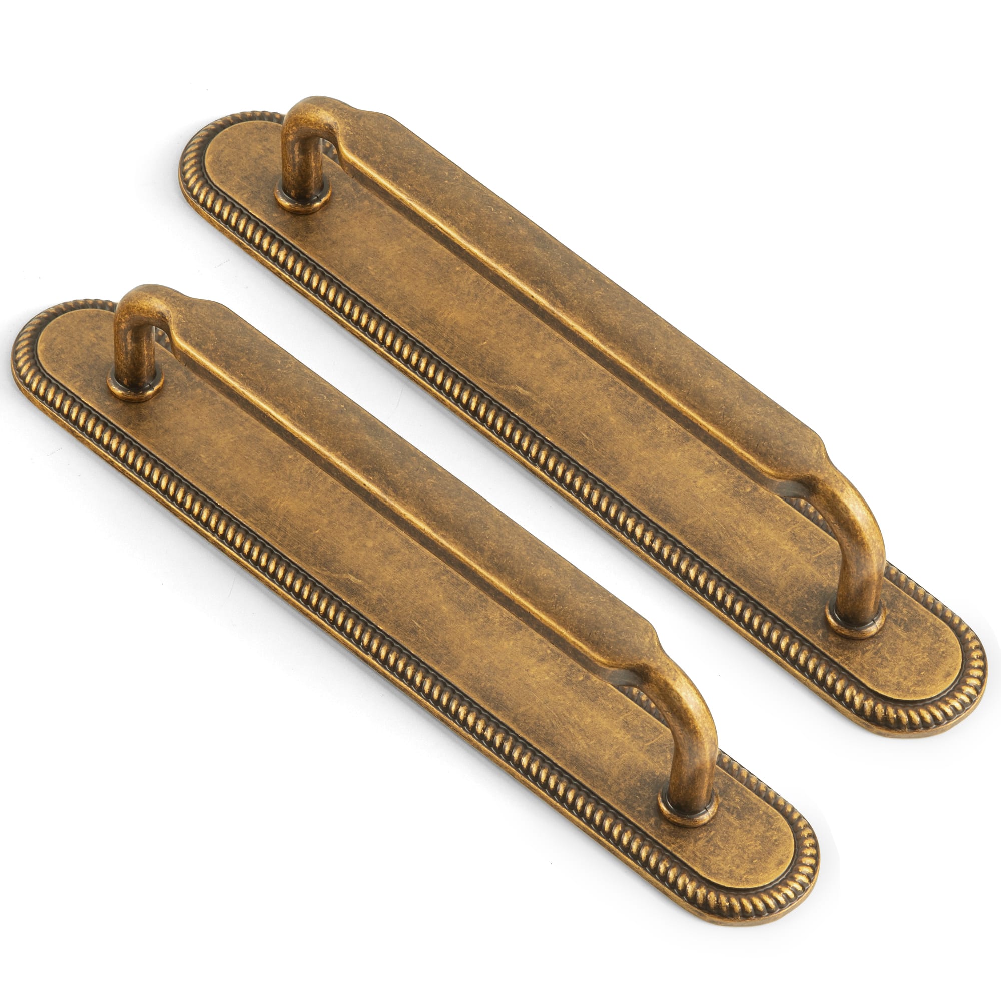Goo-Ki Antique Brass / G027 / 5'' Hole Center 2 Pack Antique Brass Cabinet Pulls with Back Plate Zinc Alloy Drawer Handle with Long Back Plate