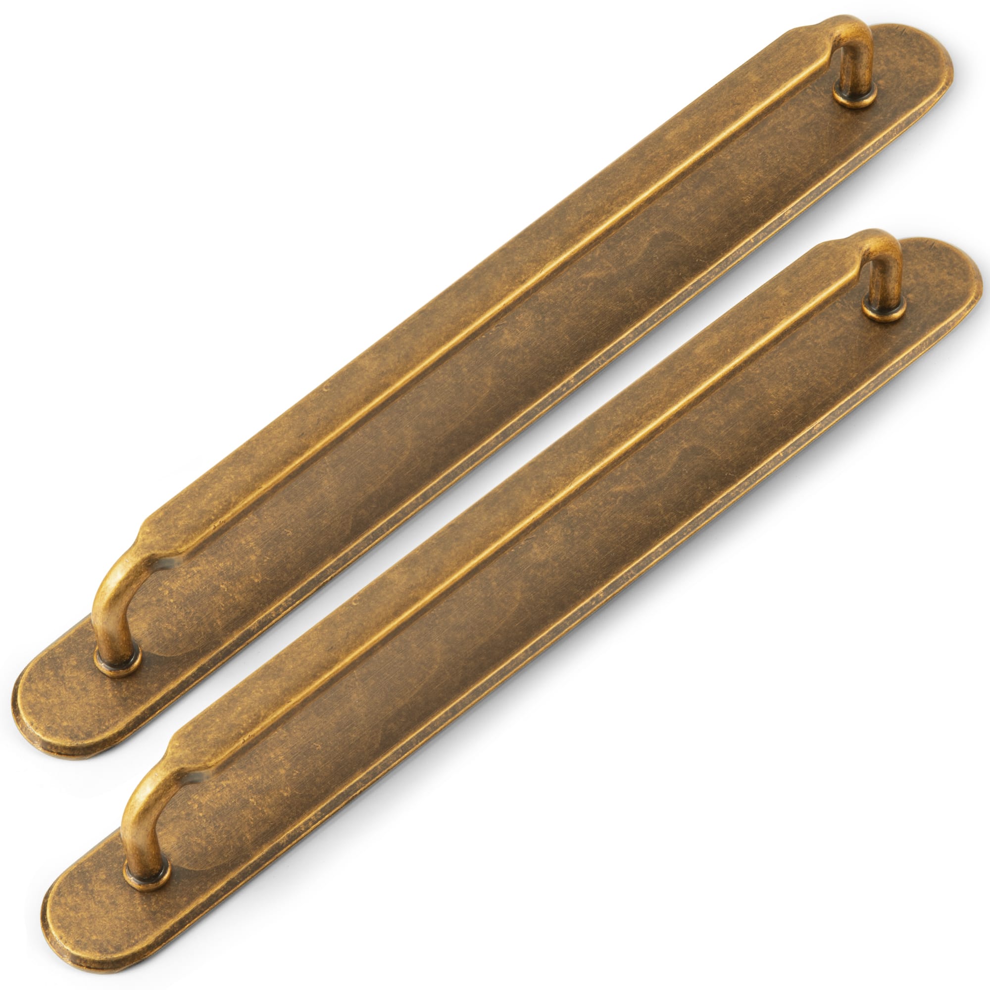 Goo-Ki Antique Brass / G028 / 12.6'' Hole Center 2 Pack Antique Brass Cabinet Pulls with Back Plate Zinc Alloy Drawer Handle with Long Back Plate