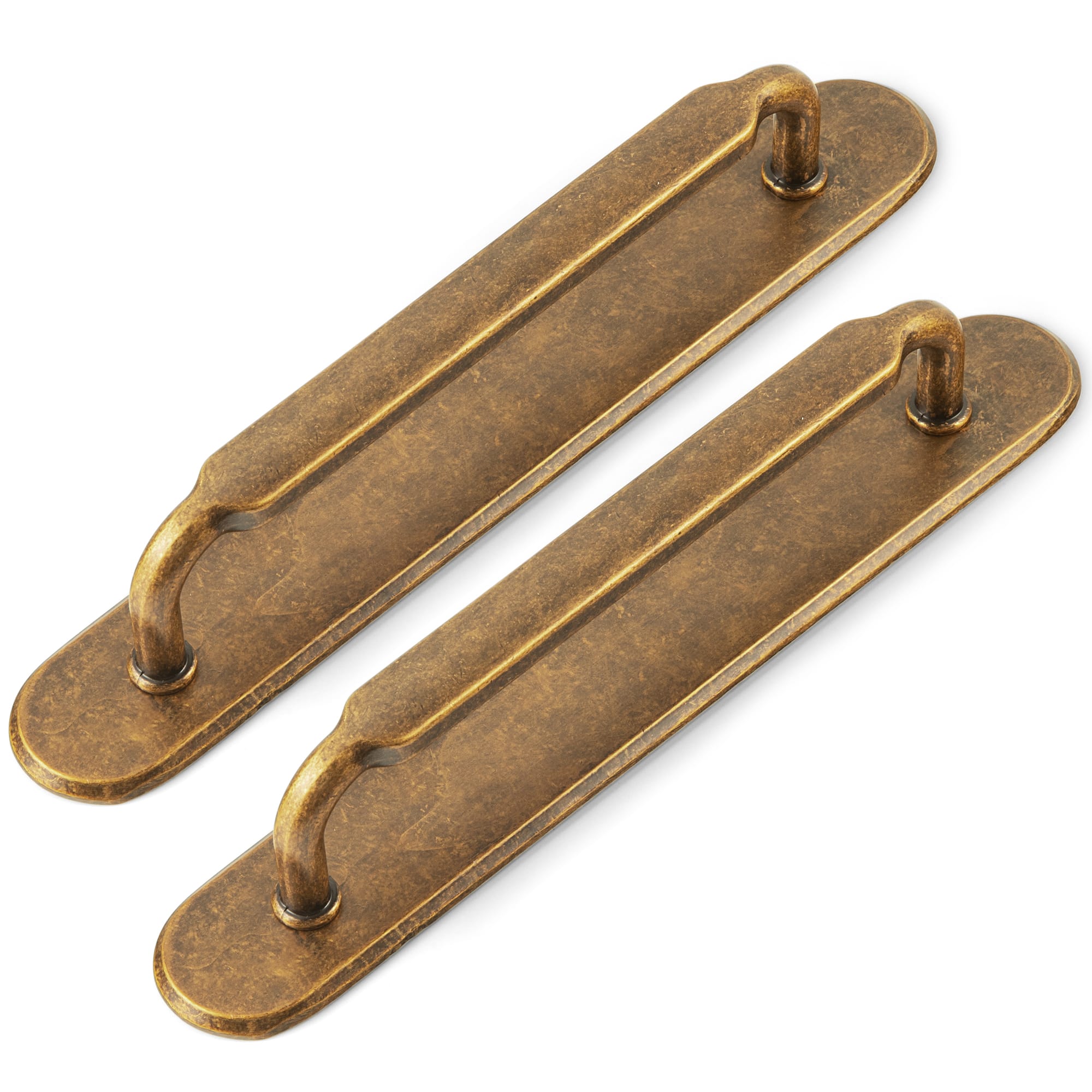 Goo-Ki Antique Brass / G028 / 5'' Hole Center 2 Pack Antique Brass Cabinet Pulls with Back Plate Zinc Alloy Drawer Handle with Long Back Plate