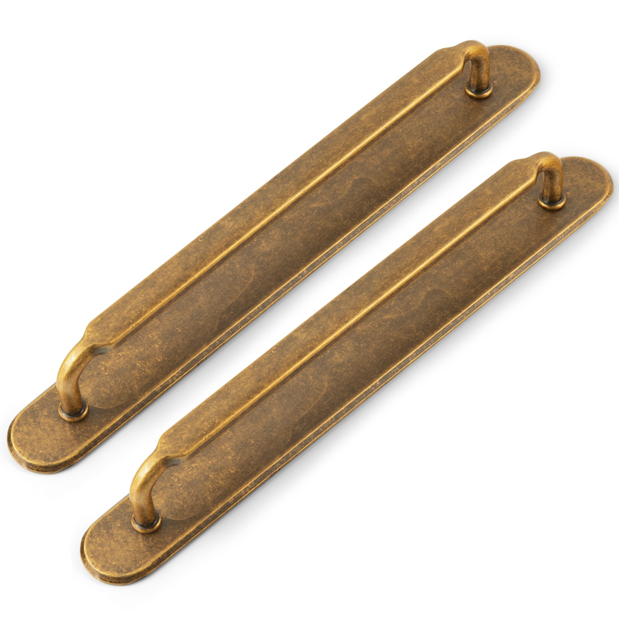 Goo-Ki Antique Brass / G028 / 7.6'' Hole Center 2 Pack Antique Brass Cabinet Pulls with Back Plate Zinc Alloy Drawer Handle with Long Back Plate