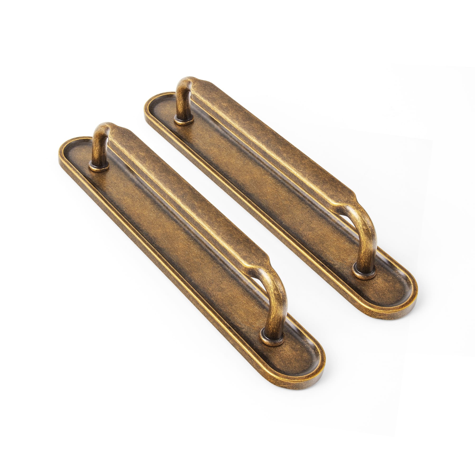 Goo-Ki Antique Brass / G033 / 5'' Hole Center 2 Pack Antique Brass Cabinet Pulls with Back Plate Zinc Alloy Drawer Handle with Long Back Plate