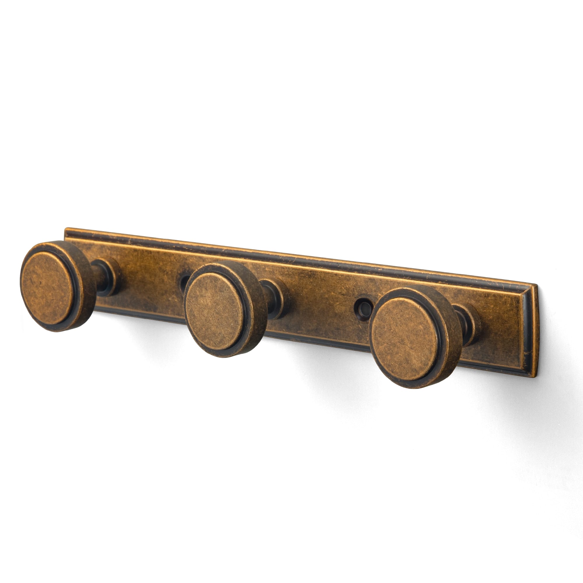 Goo-Ki Antique Brass / H011 / 3 Minimalist Round Knob Zinc Alloy Coat Hook Rail, Wall Mounted Robe Hanger for Coats, Towels & Accessories