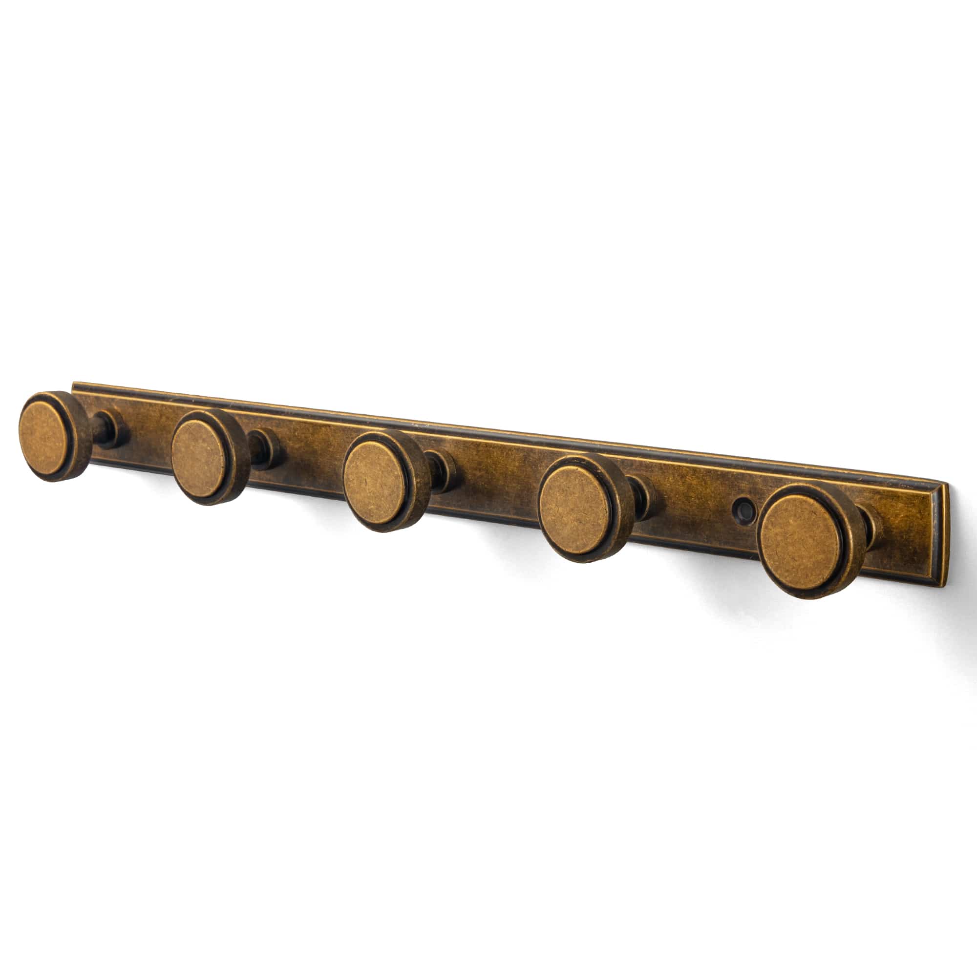 Goo-Ki Antique Brass / H011 / 5 Minimalist Round Knob Zinc Alloy Coat Hook Rail, Wall Mounted Robe Hanger for Coats, Towels & Accessories