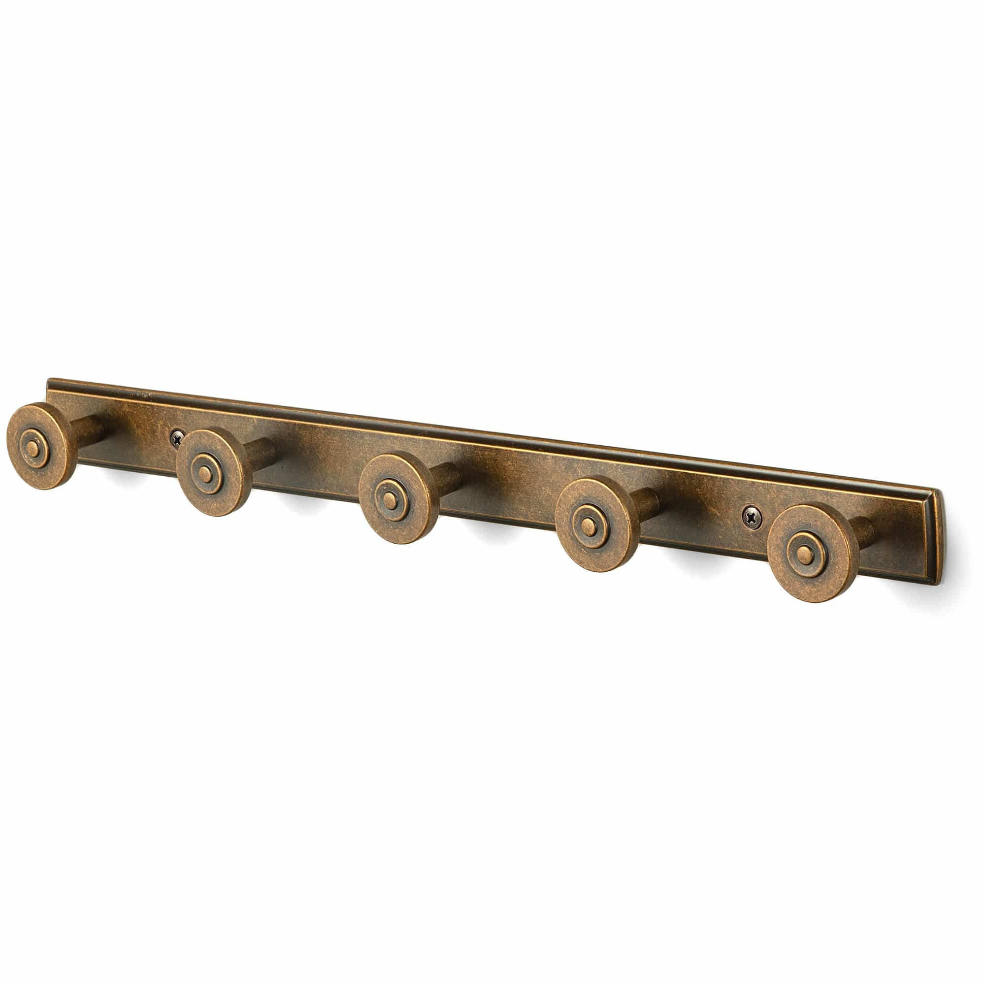 Goo-Ki Antique Brass / H011 / 5 Zinc Alloy Wall-Mounted Coat Hooks Decorative Multi-Hook Rail with Round Knobs Heavy-Duty Hanger Rail for Entryway, Bathroom & Bedroom