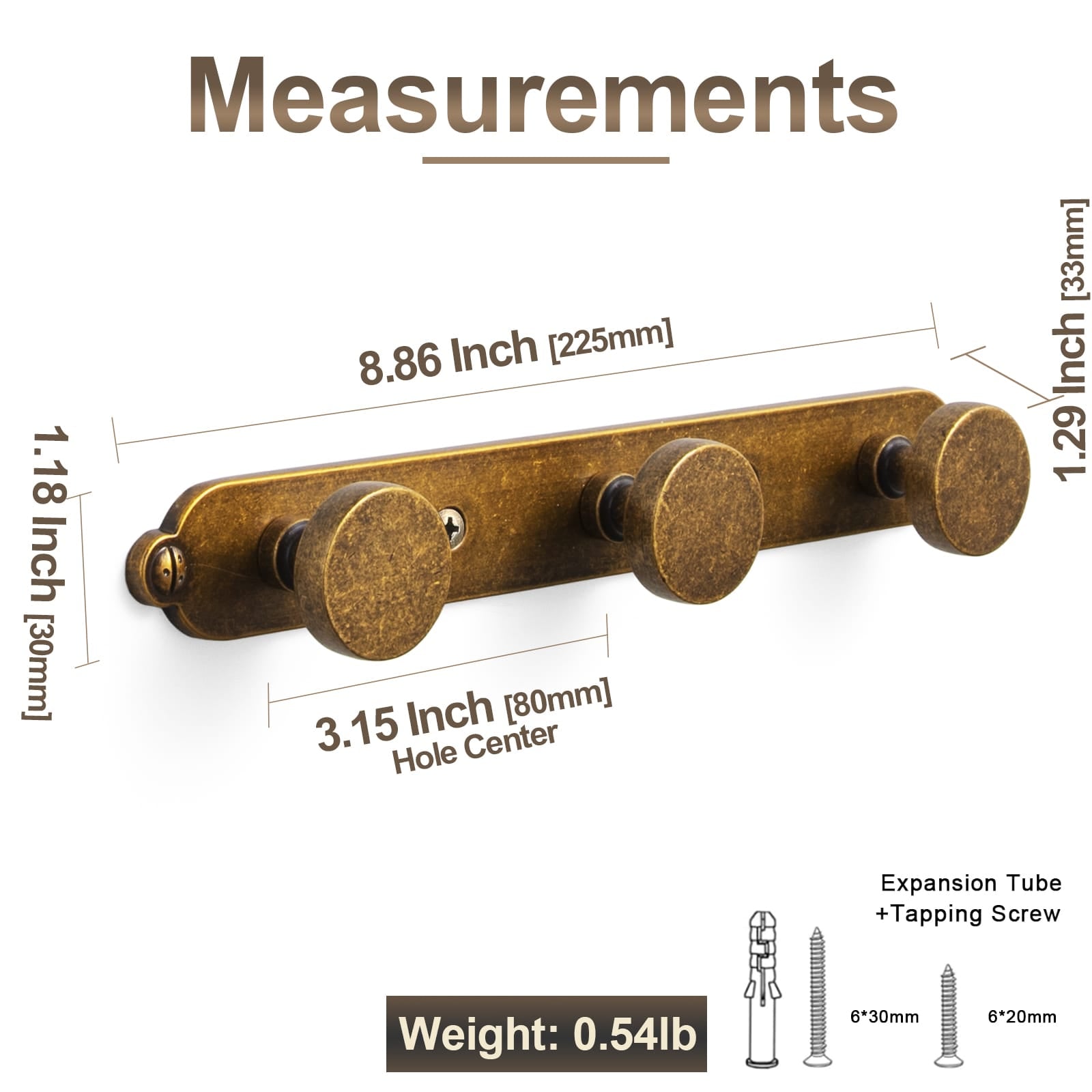 Goo-Ki Antique Brass / H013 / 3 Wall Mounted Coat Hook Rack, Vintage Round Knob Wall Hook Rail for Entryway Closet Bathroom Hanging Towel Hat Robe